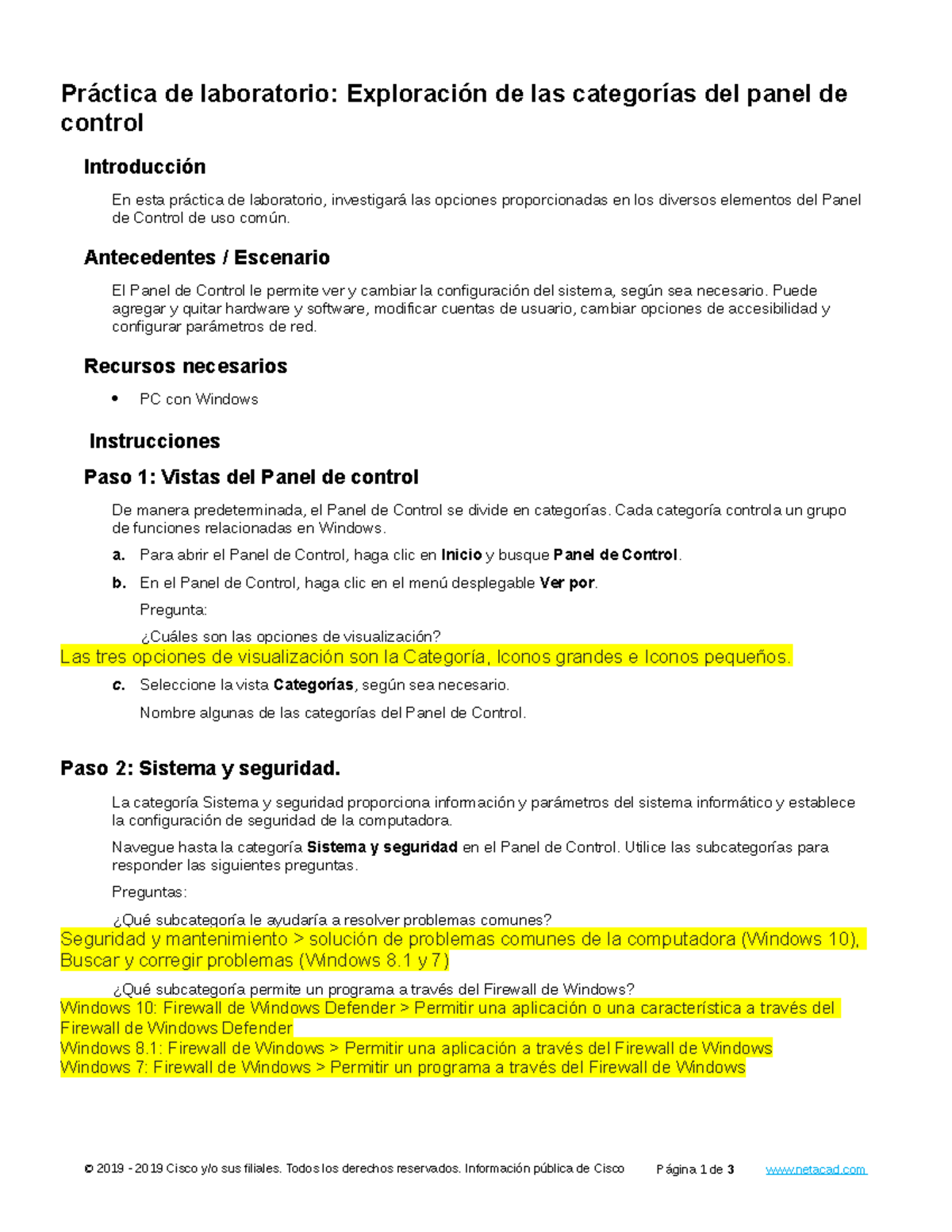 11.2.1.5 Lab Explore Control Panel Categories 2019 2019 Cisco y/o