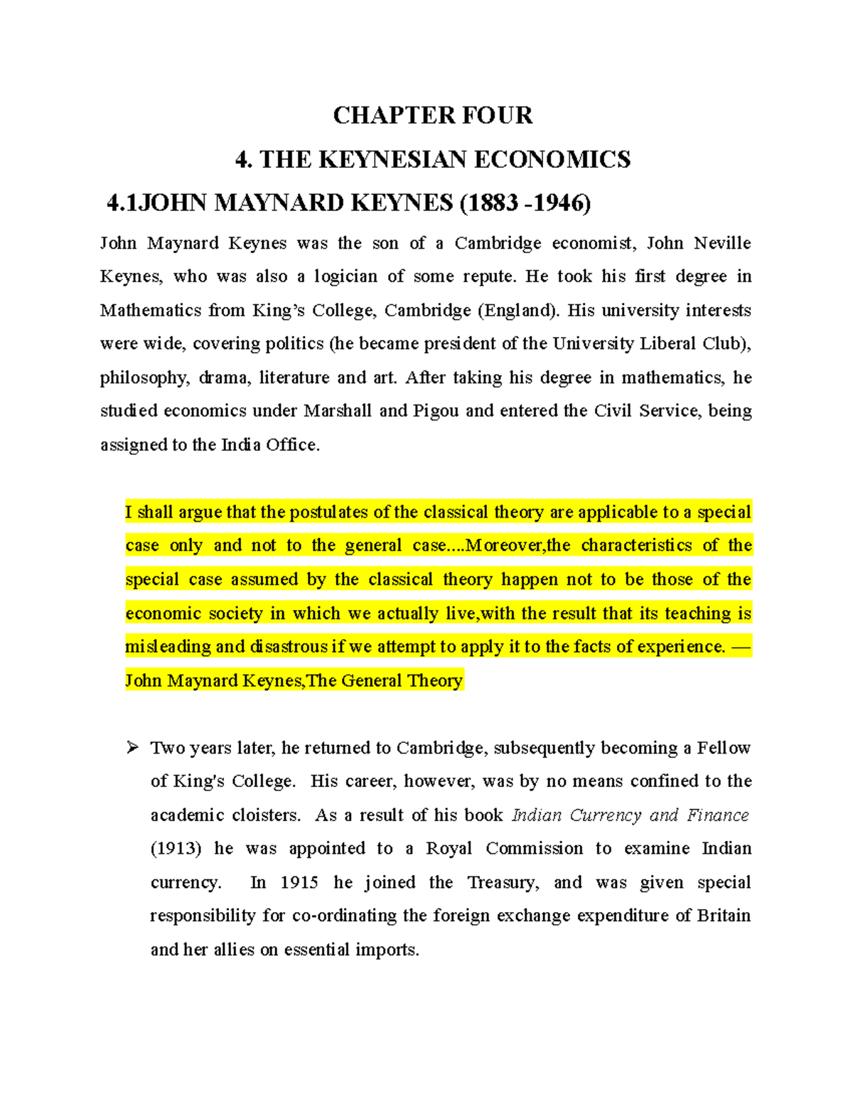 HET Chapter 44 - Lecture Notes 1 - CHAPTER FOUR 4. THE KEYNESIAN ...