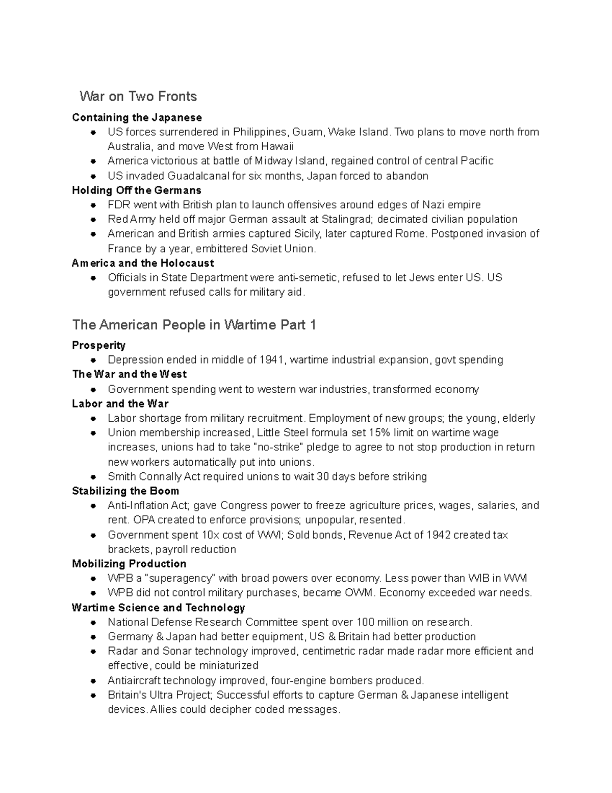 APUSSH Chapter 26 Notes - War On Two Fronts Containing The Japanese US ...