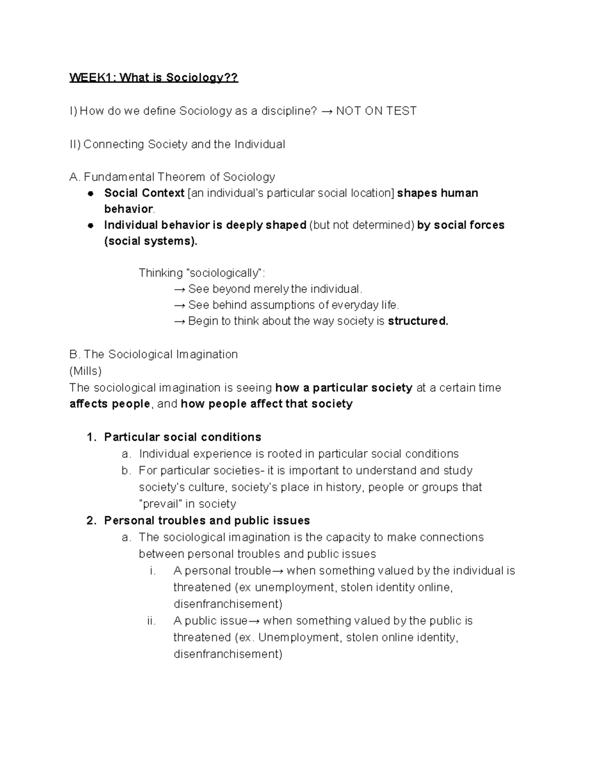 Sociology Midterm - WEEK1: What Is Sociology?? I) How Do We Define ...