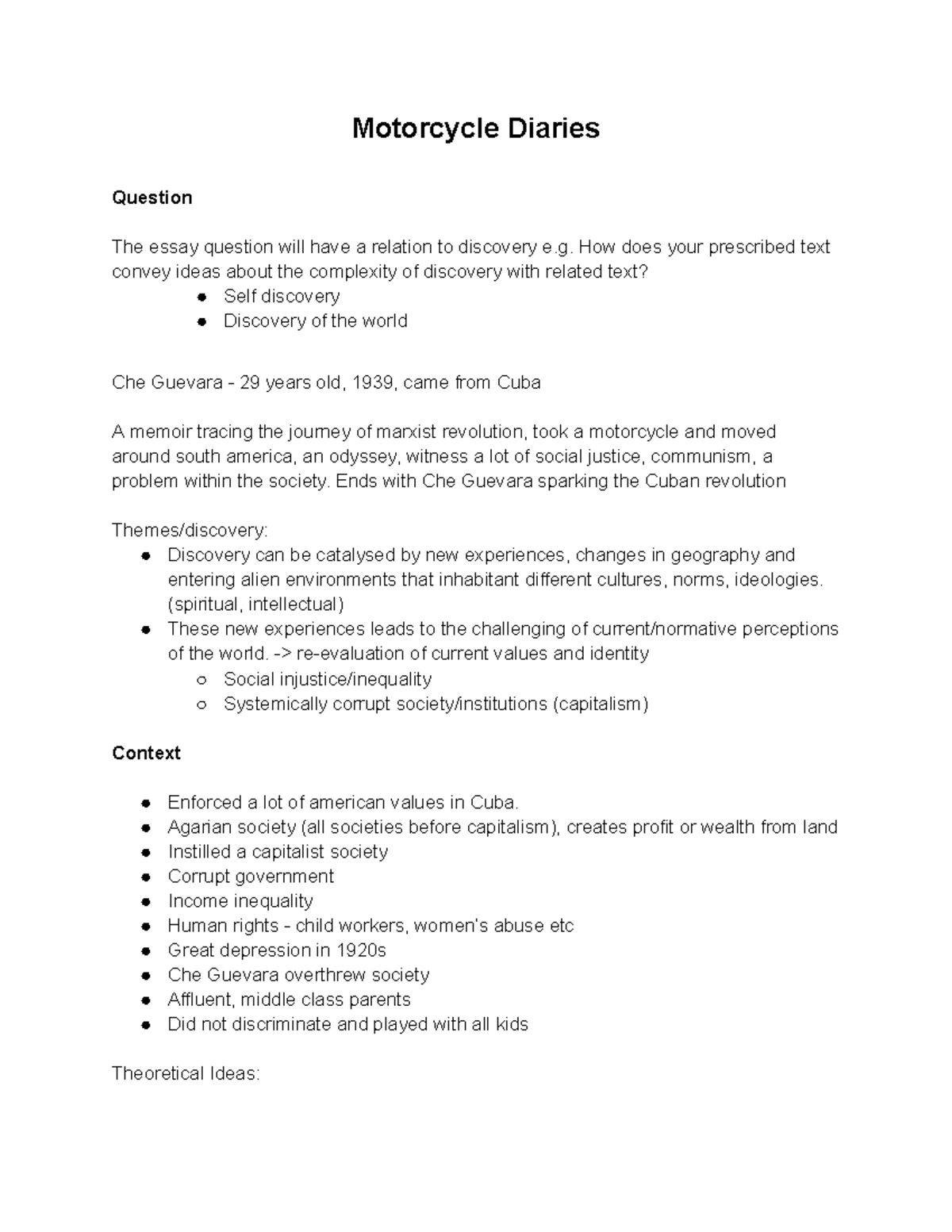 Motorcycle Diaries Notes - Motorcycle Diaries Question The essay ...
