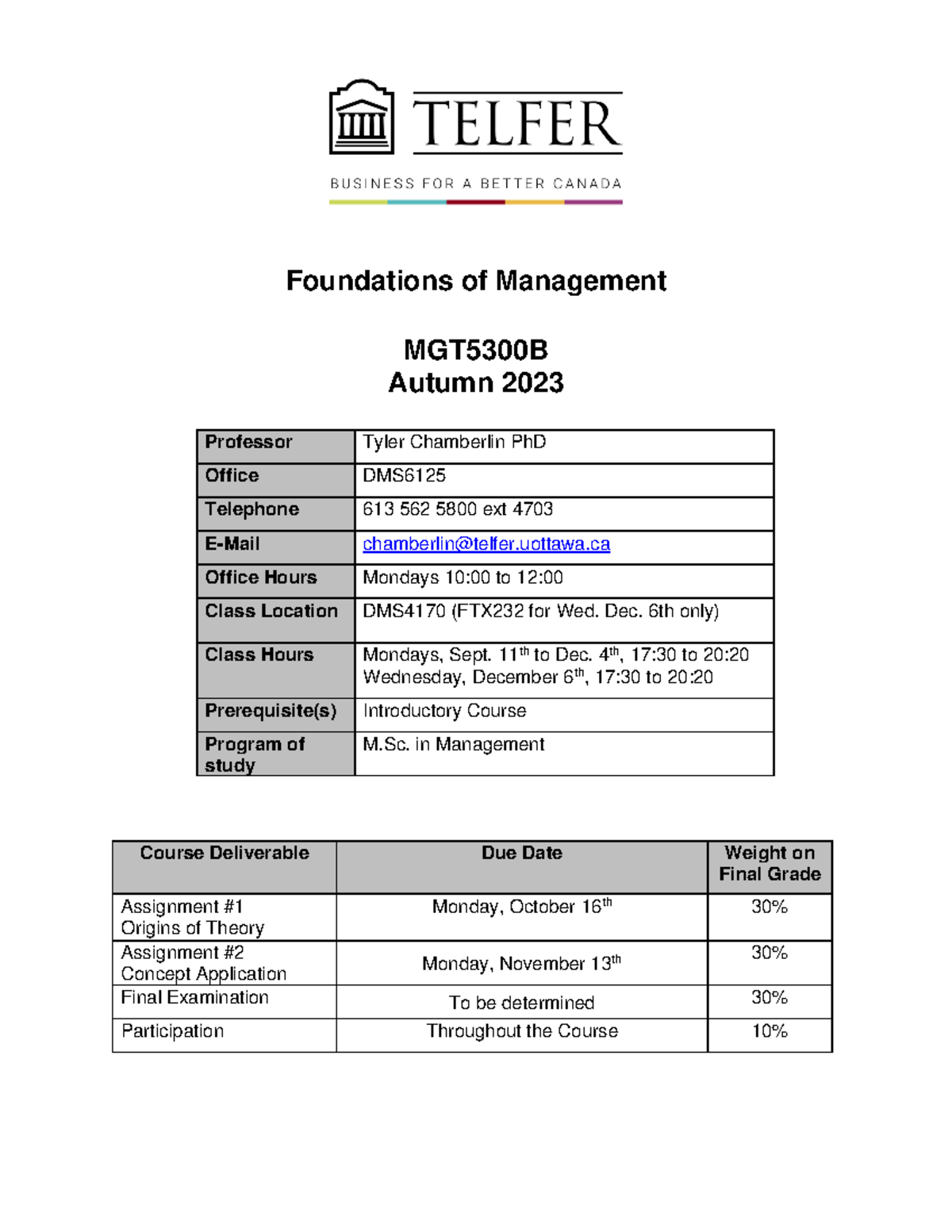 MGT5300 B Autumn 2023 V2 - Foundations Of Management MGT 5300 B Autumn ...