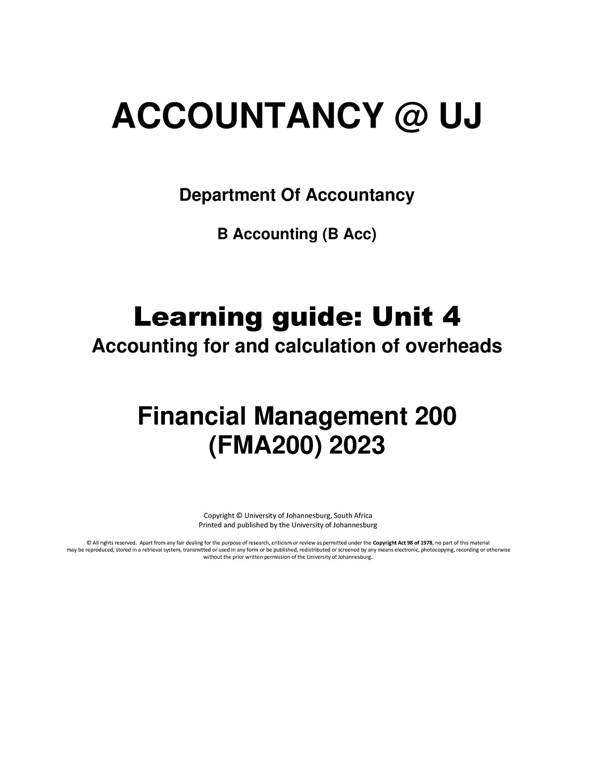 Learning Guide Unit 4 2023 - ACCOUNTANCY @ UJ Department Of Accountancy ...