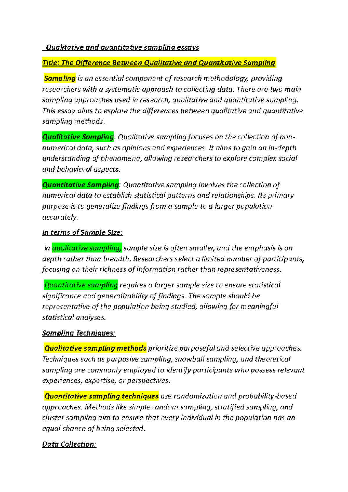 Qualitative and quantitative sampling essays - There are two main ...
