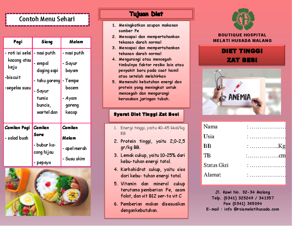 Leaflet Anemia pdf - Contoh Menu Sehari Pagi Siang Malam roti isi selai ...