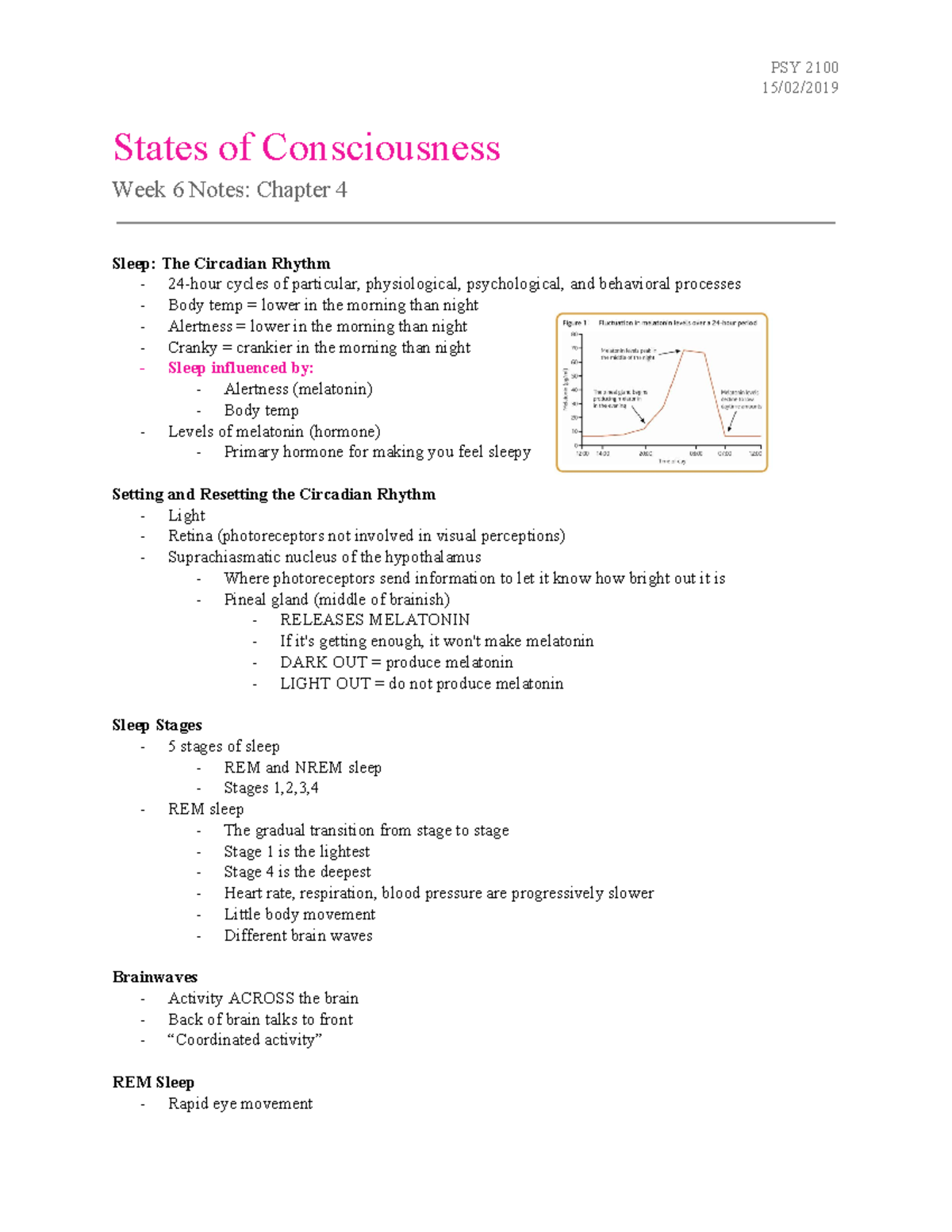 Week 6 States of Consciousness - PSY 2100 15/02/2019 States of ...