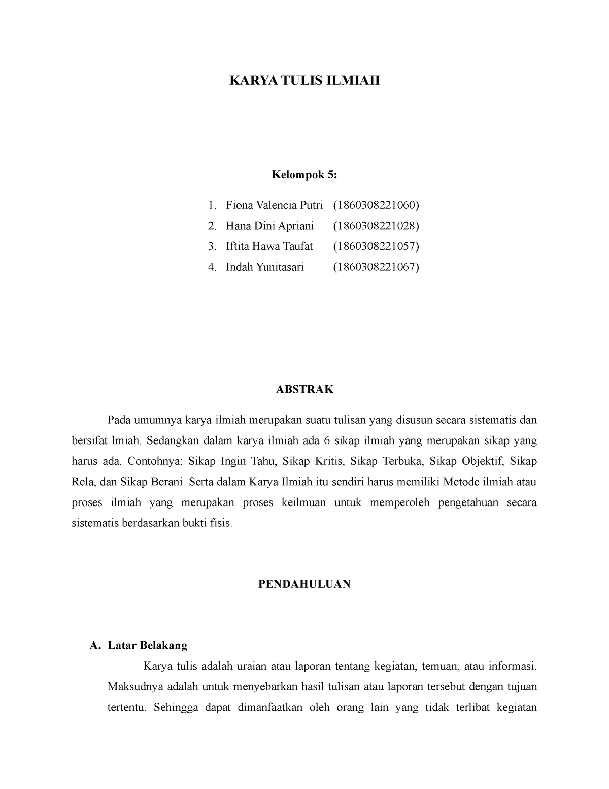 Kel. 5 B. Indonesia-Karya Tulis Ilmiah - KARYA TULIS ILMIAH Kelompok 5 ...