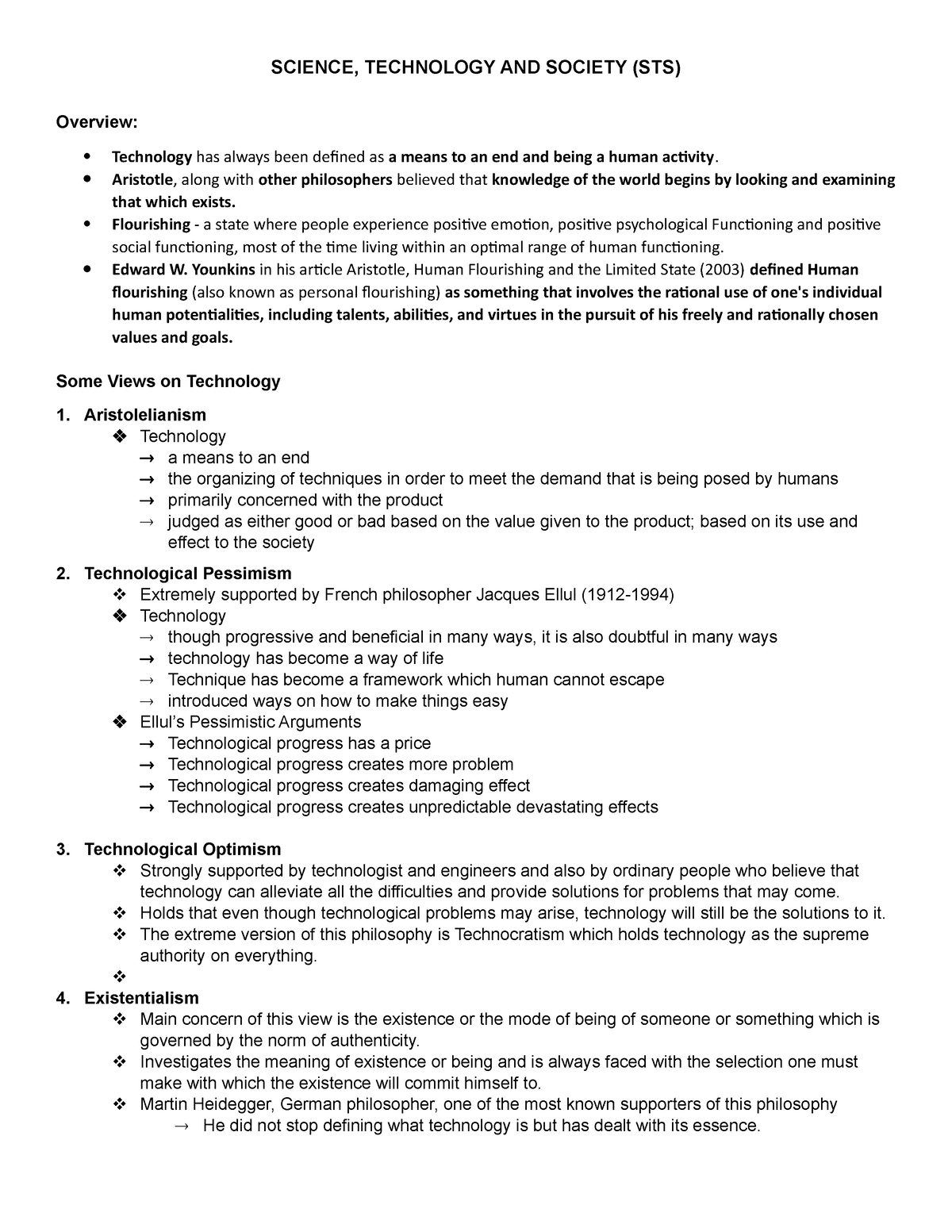 STS Notes MOD. 3 - Some views on technology Technology as a way of ...