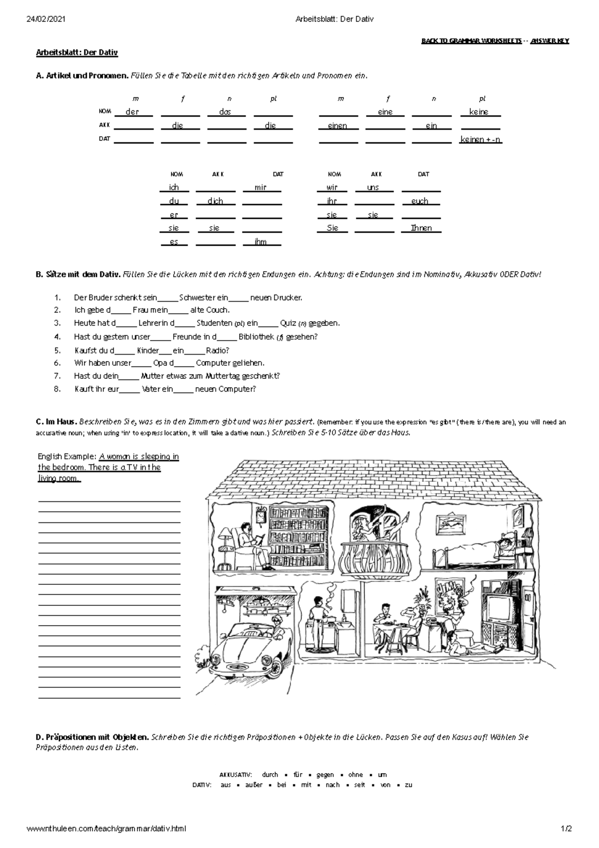 Arbeitsblatt Der Dativ - 24/02/2021 Arbeitsblatt: Der Dativ Nthuleen ...