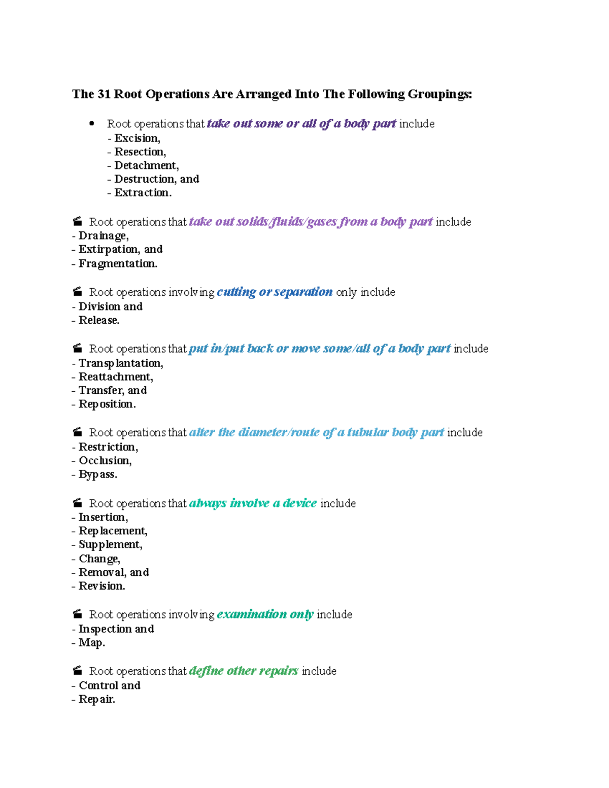 The 31 Root Operations in ICD10PCS The 31 Root Operations Are