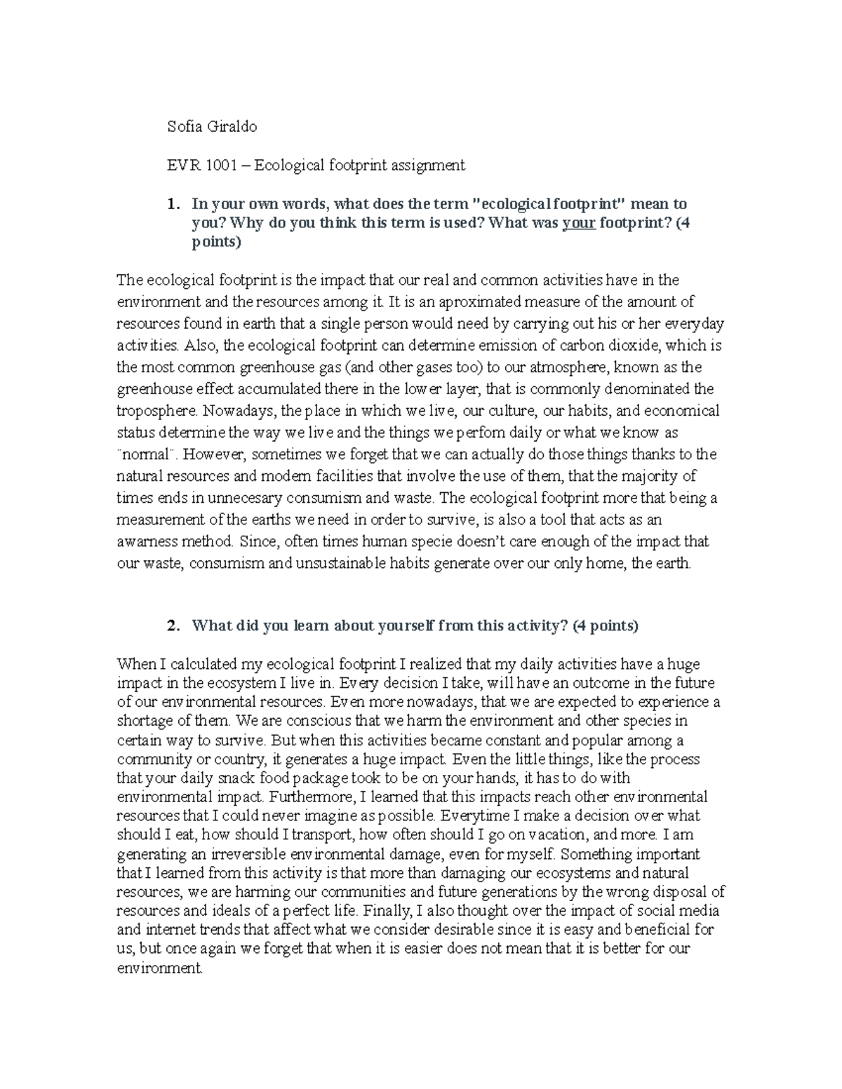 Footprint assignment - Sofia Giraldo EVR 1001 – Ecological footprint ...