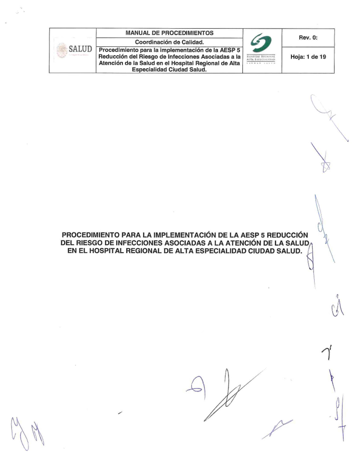 Procedimiento implementacion AESP 5 Reduccion riesgos infecciones ...
