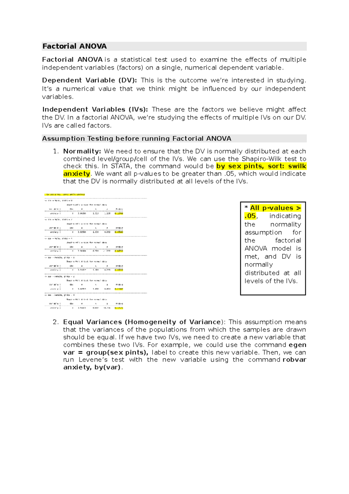 Factorial Anova - Stats - Factorial ANOVA Factorial ANOVA is a ...