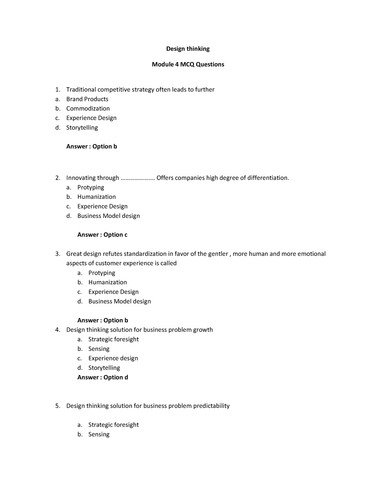 IDT MCQ Module 4 - Design Thinking Module 4 MCQ Questions 1 ...