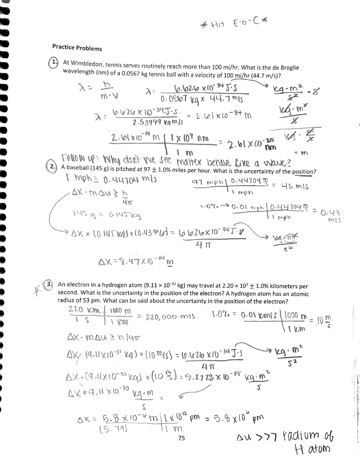 109 Recitation Key Pg 75-76 - CHEM 109 - Studocu