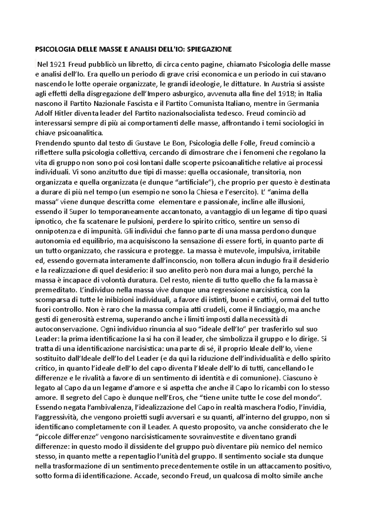 Psicologia Delle Masse E Analisi DELL PSICOLOGIA DELLE MASSE E