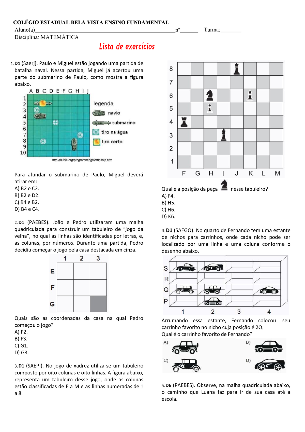 Jogo de tabuleiro - xadrez worksheet