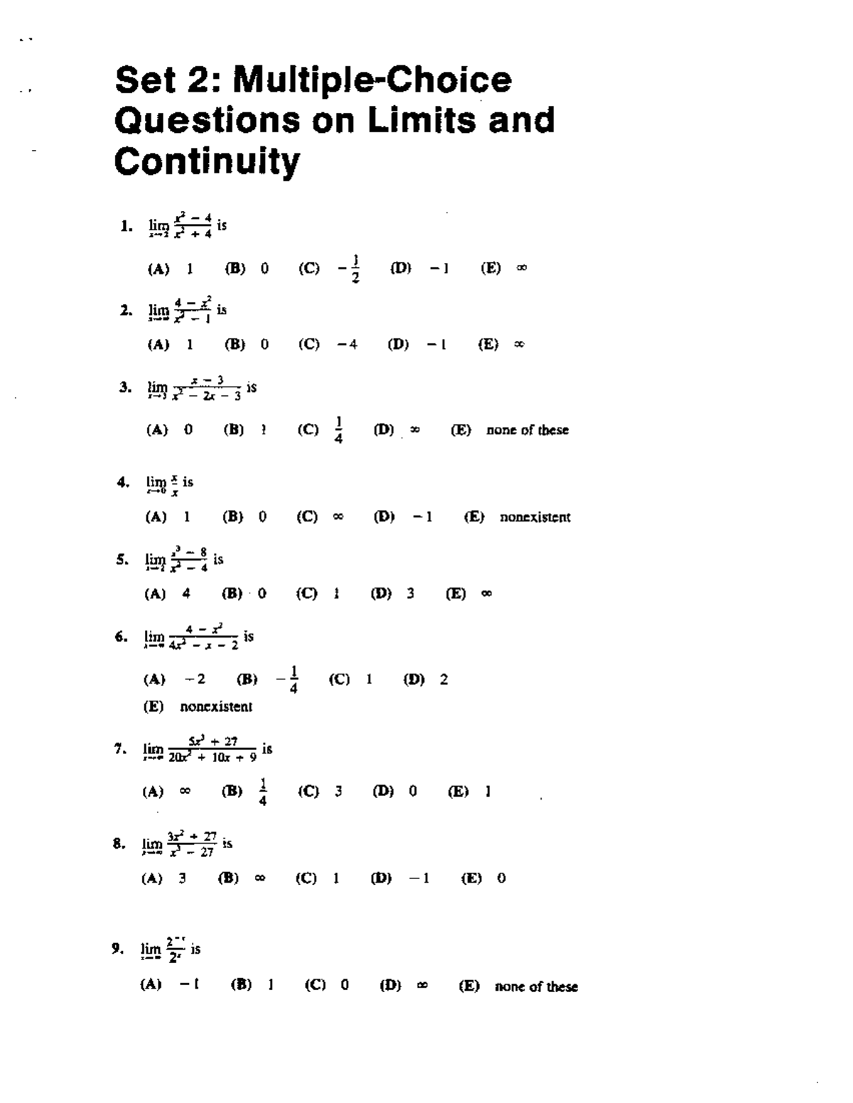 Math MCQS for QP - maths qp - Set 2: Multiple-Choice Questions on ...