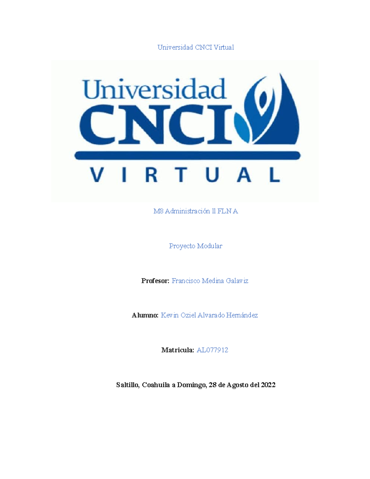 Proyecto Modular - Administracion Ll - Universidad CNCI Virtual M8 ...