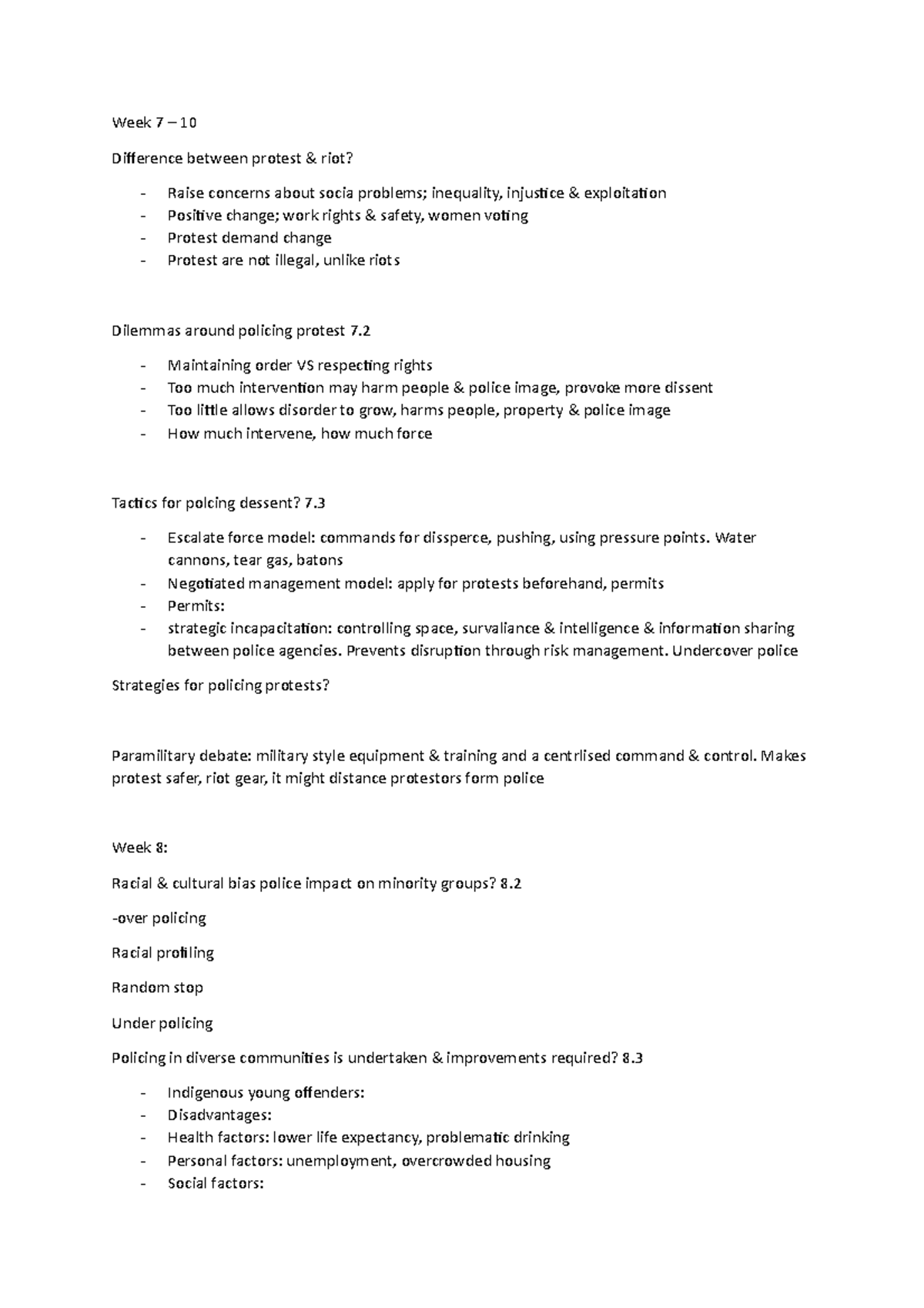 Policing week 7-9 - Lecture notes 7-9 - Week 7 – 10 Difference between ...