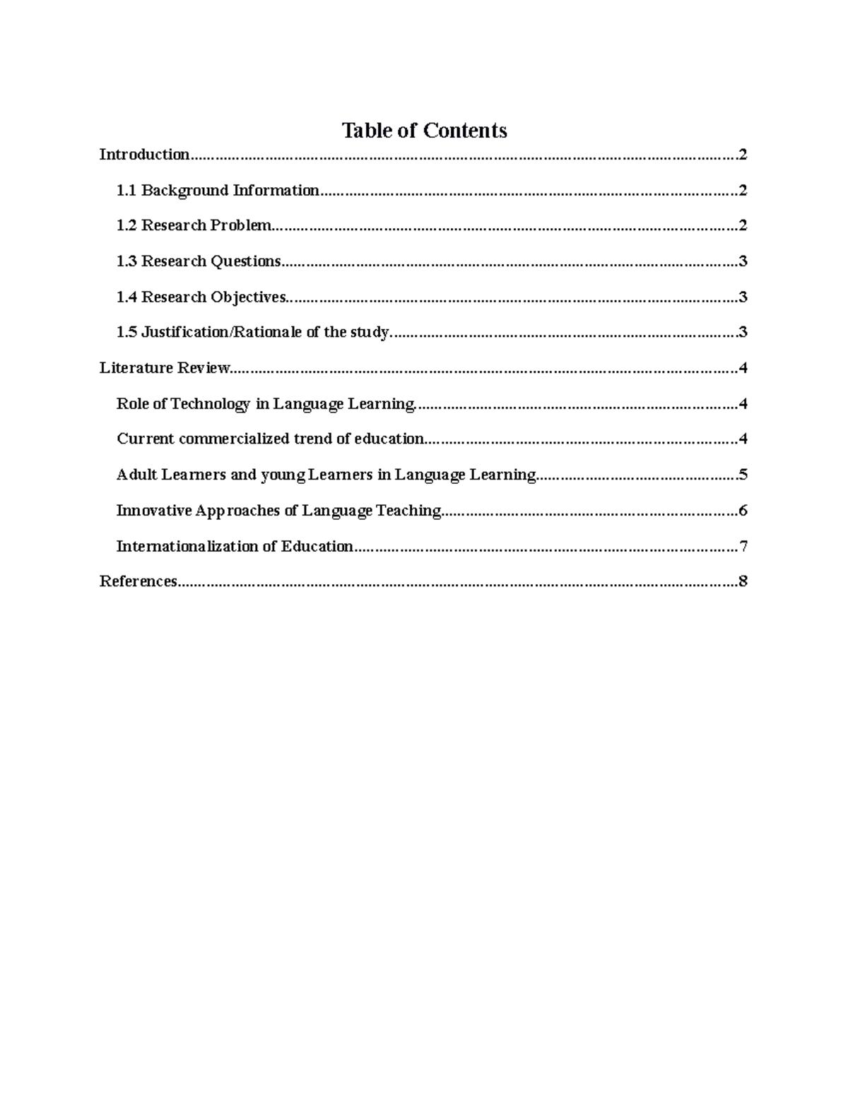 Project Report - Table of Contents - Studocu