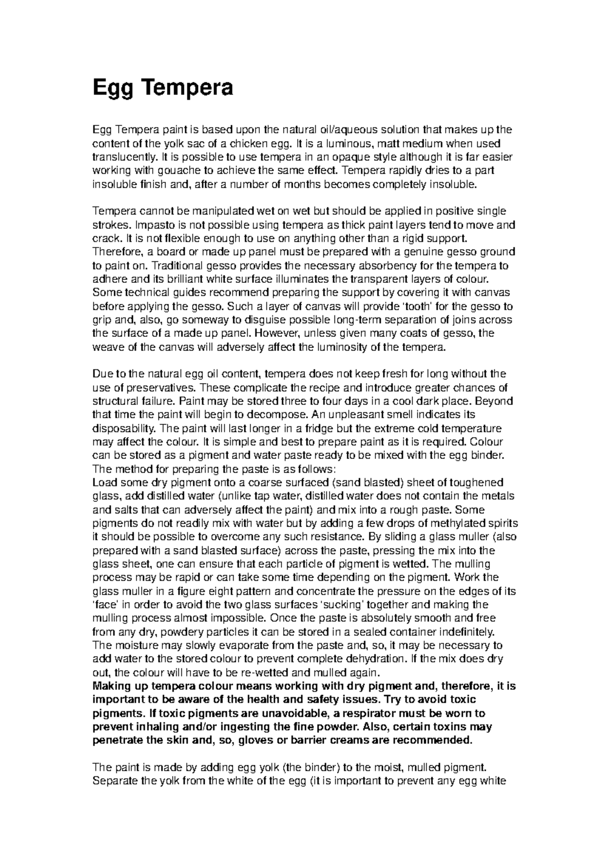 Egg Tempera Technical notes Egg Tempera Egg Tempera paint is based