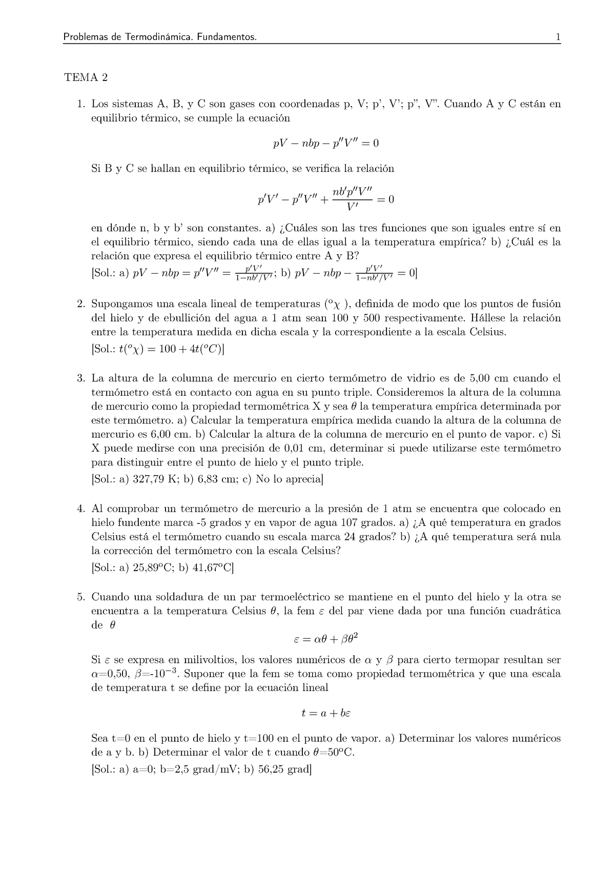 Boletin Fundamentos Termodin Ã¡mica 2022-2023 - TEMA 2 Los sistemas A ...