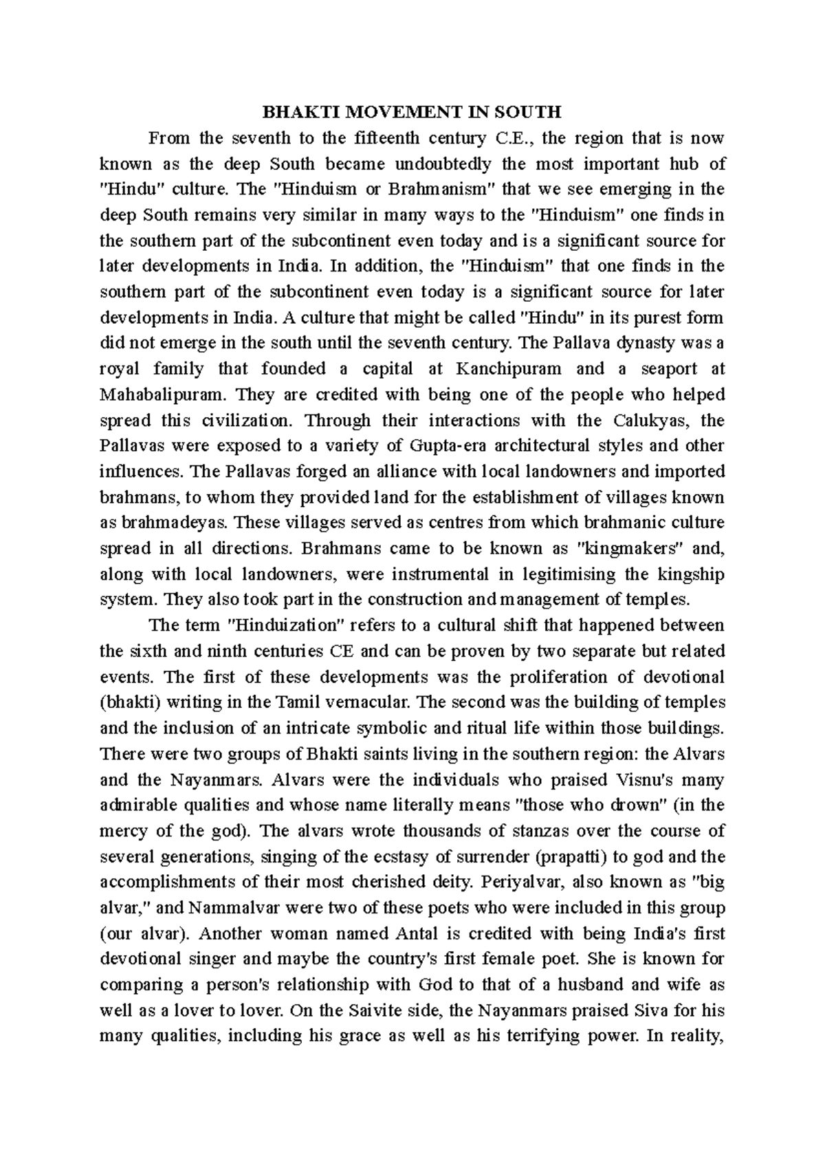Bhakti Movement IN South - BHAKTI MOVEMENT IN SOUTH From the seventh to ...