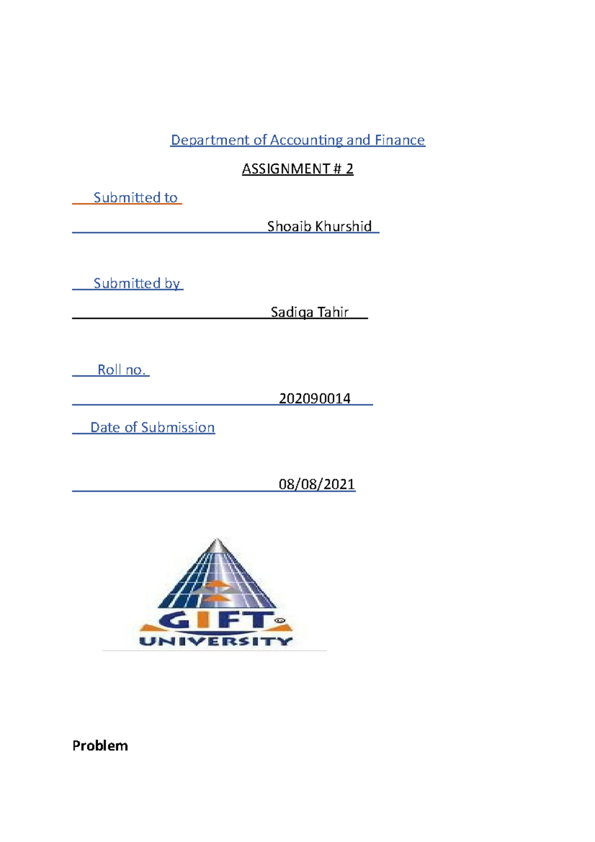 accounting and finance assignment