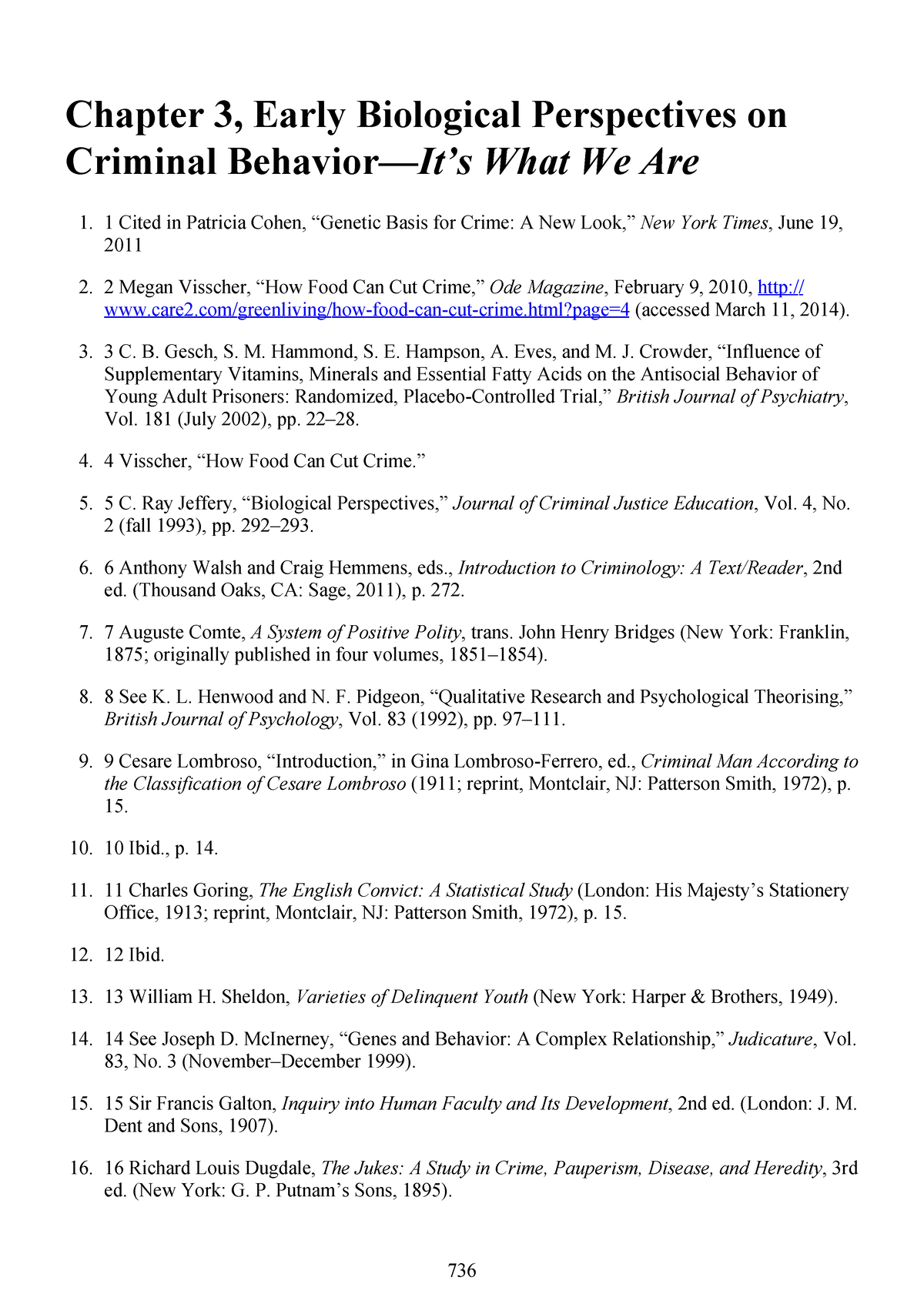 Criminology 2246 N/A Chapter 3, Early Biological Perspectives on