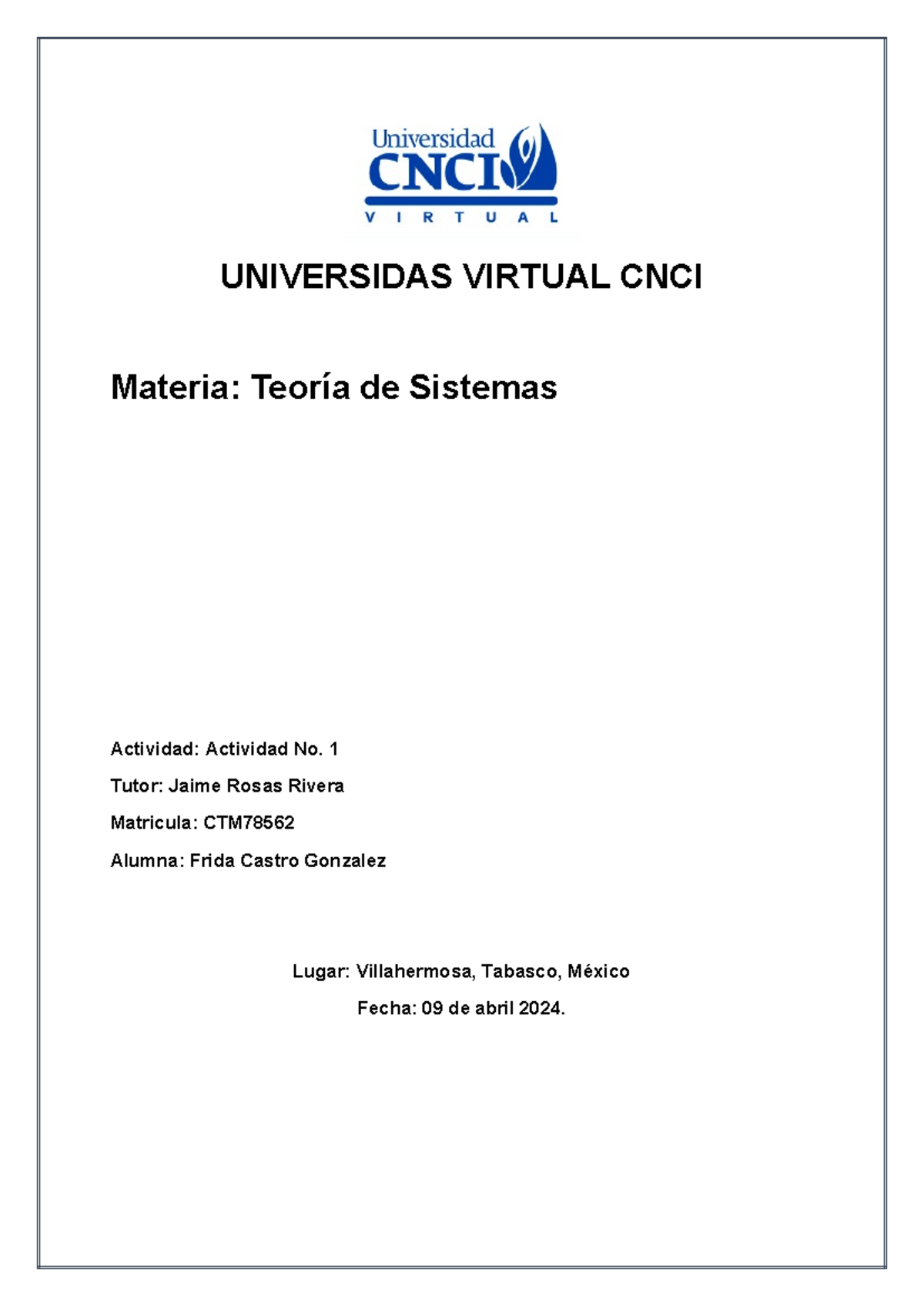 Actividad 1 Universidas Virtual Cnci Materia Teoría De Sistemas