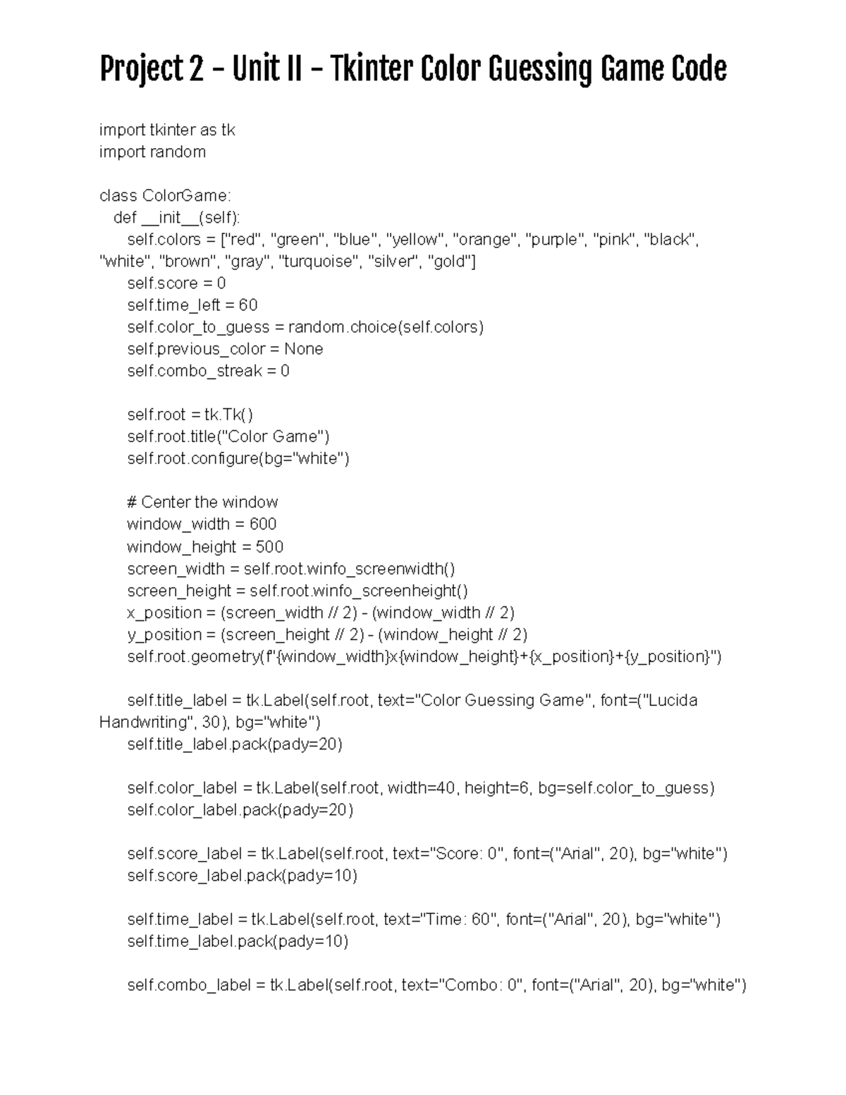 Project 2 unit ii tkinter color guessing game code root color
