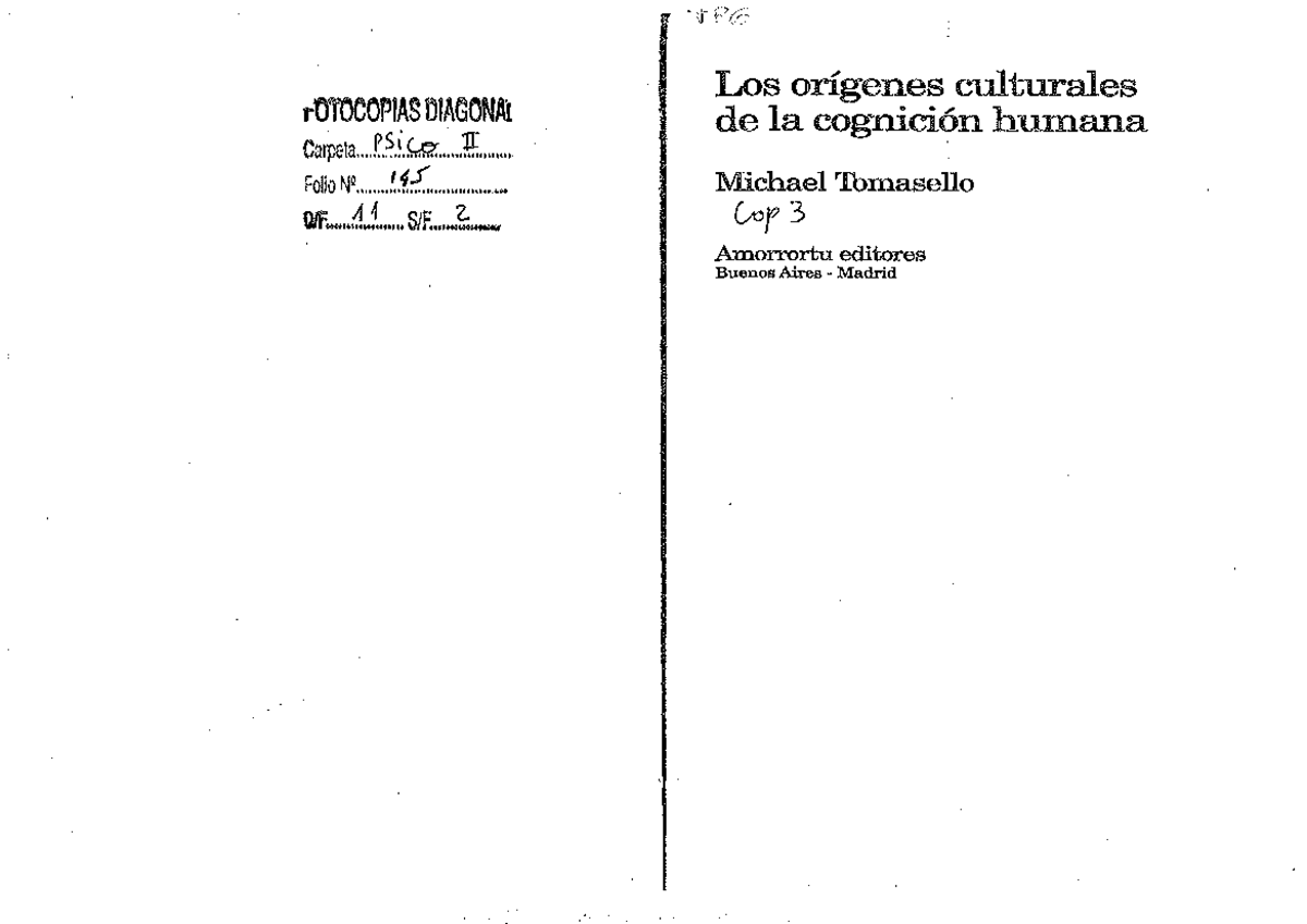 Los origenes culturales de la Cognición Humana Cap 3 - Psicología II