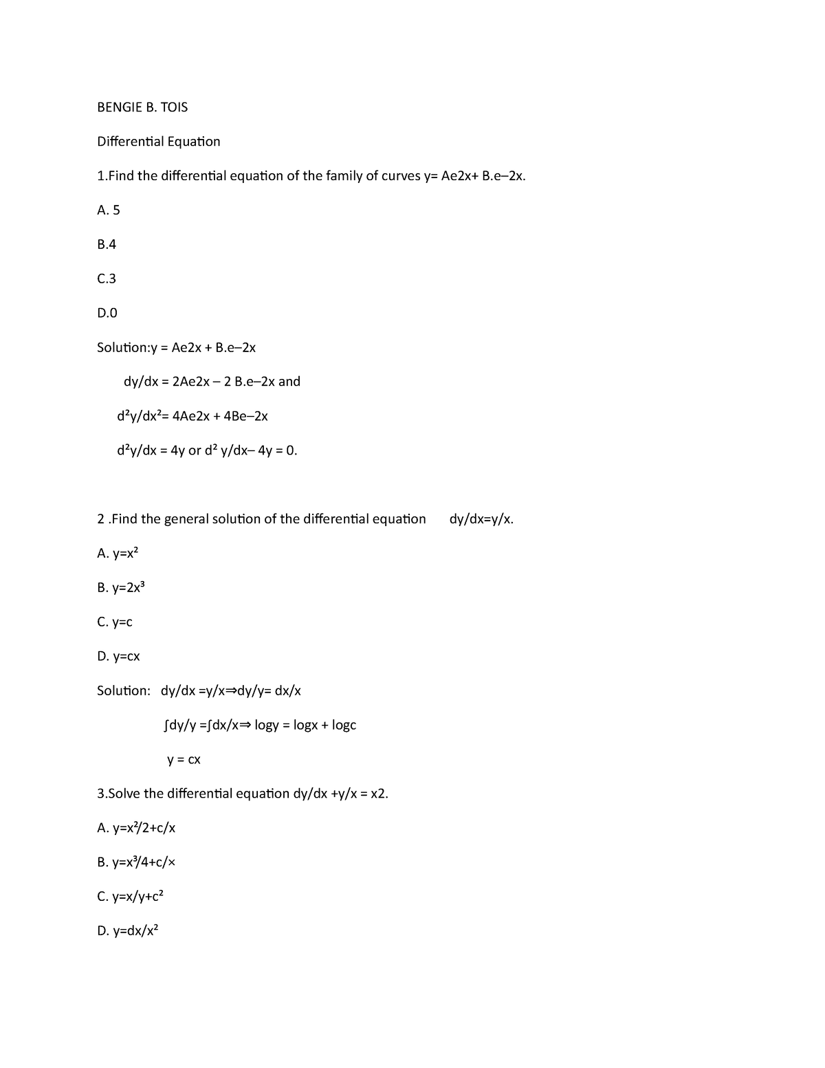 CE Correlation-WPS Office - BENGIE B. TOIS Differential Equation 1 the ...