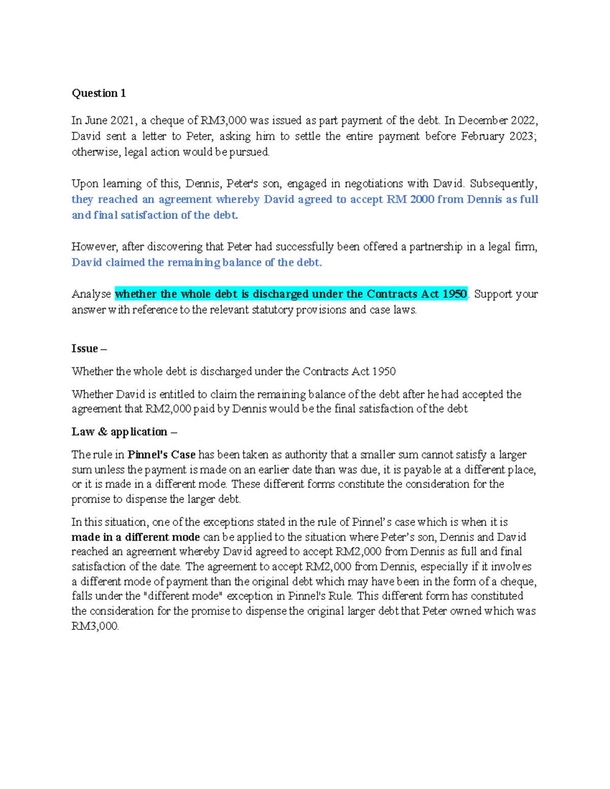 Tutorial 6 (Week 7) - Question 1 In June 2021, a cheque of RM3,000 was ...