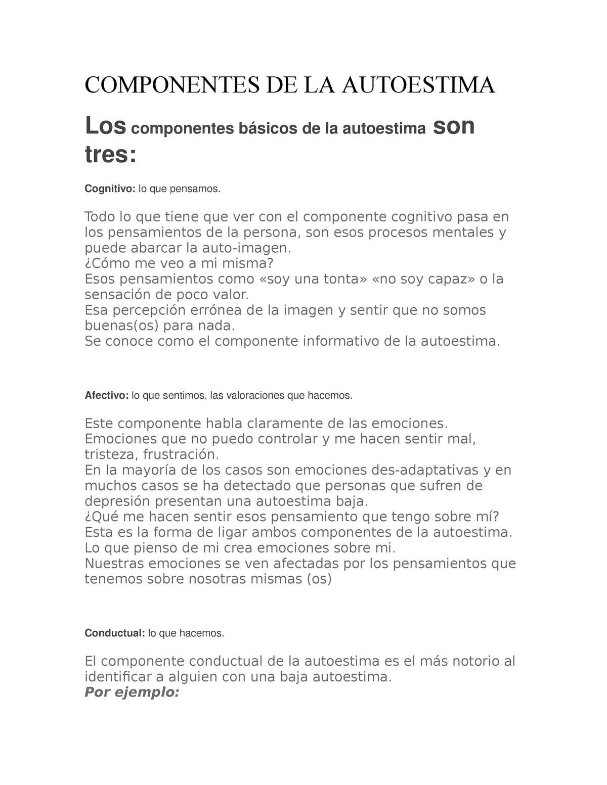 Componentes De La Autoestima Componentes De La Autoestima Los Componentes Básicos De La 9539