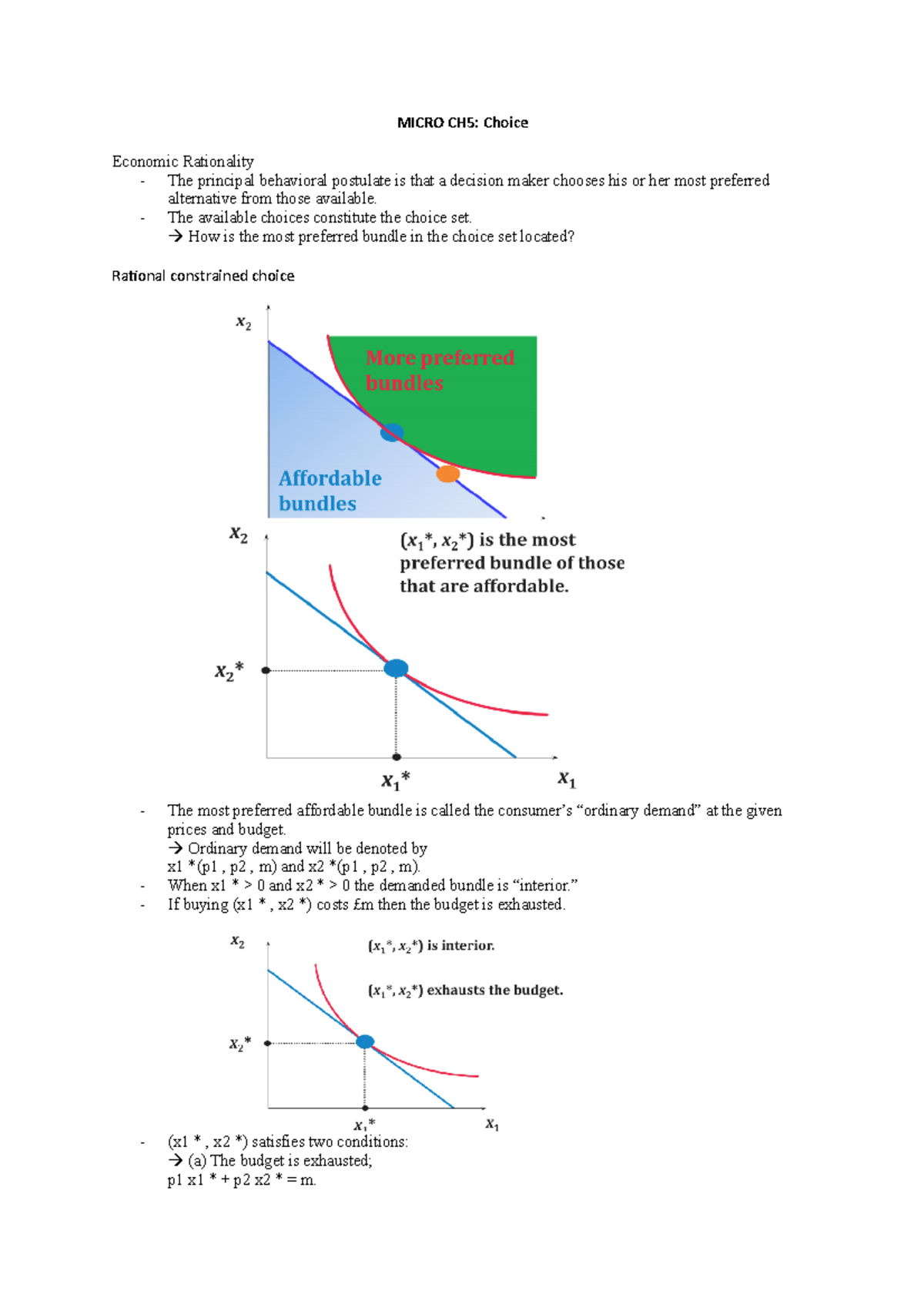 D Micro CH5- Choice - Lecture notes 5 - MICRO CH5: Choice Economic ...