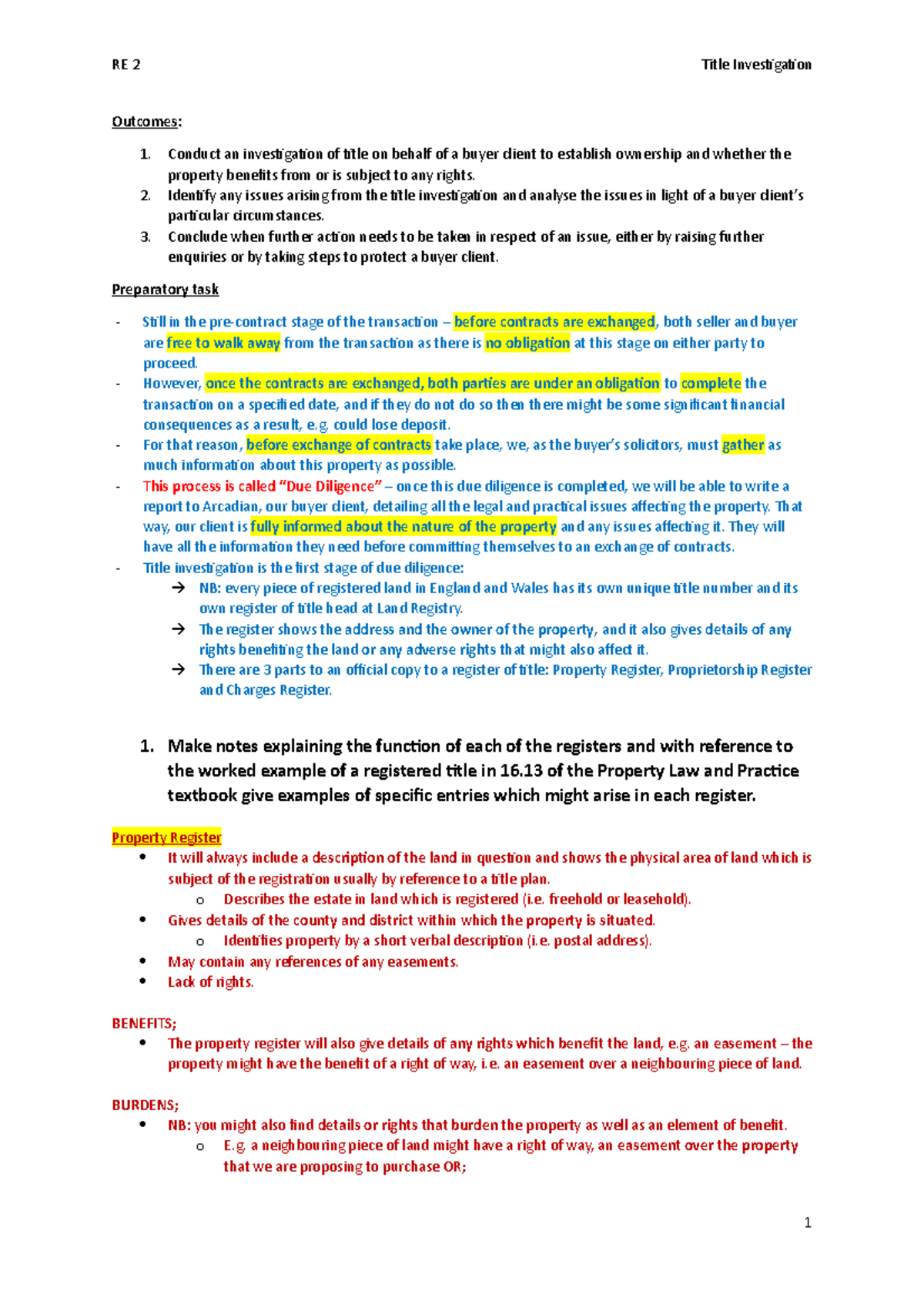 2. Title Investigation - Outcomes: Conduct an investigation of title on ...