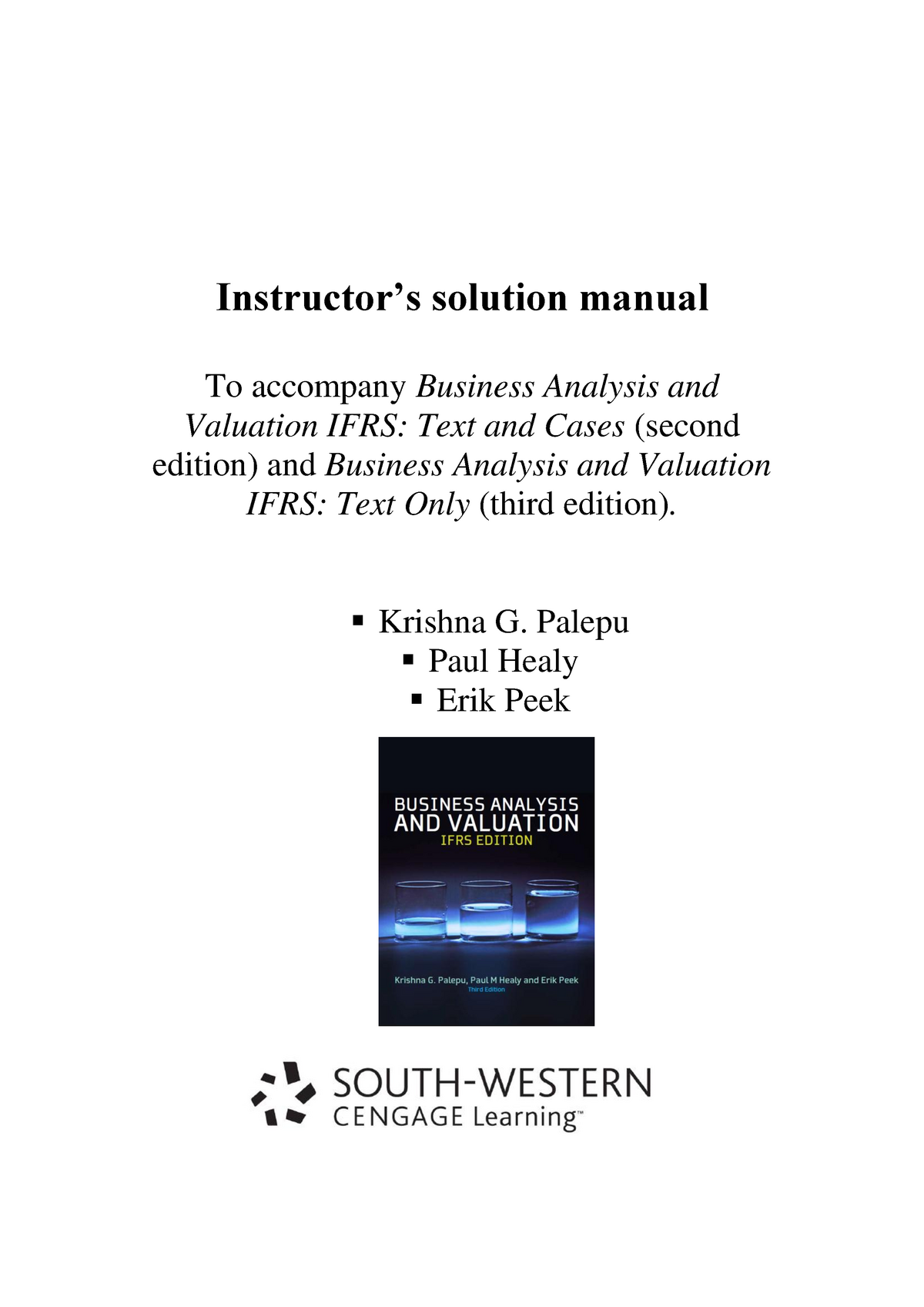 Instructors Manual Solutions for Business Analysis and
