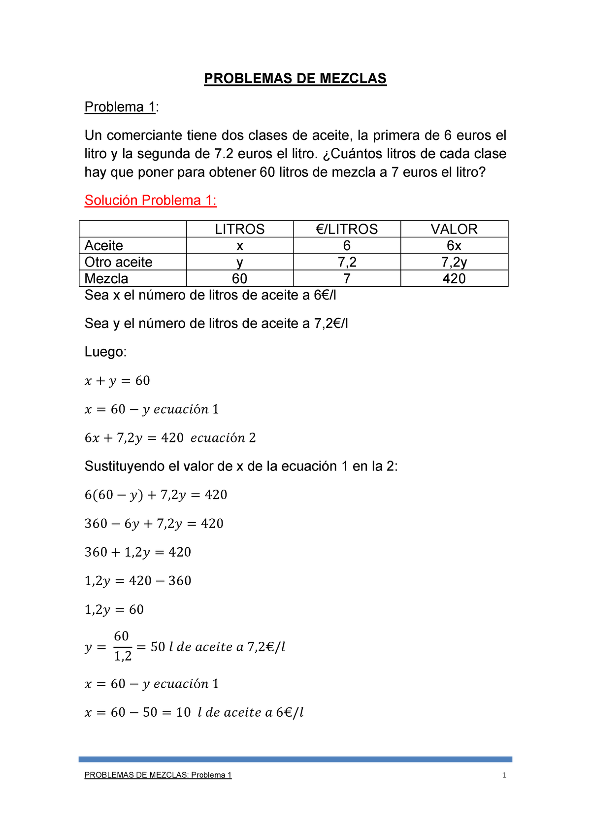 Soluci Ón-mezclas-1 - Vamos - PROBLEMAS DE MEZCLAS: Problema 1 1 ...