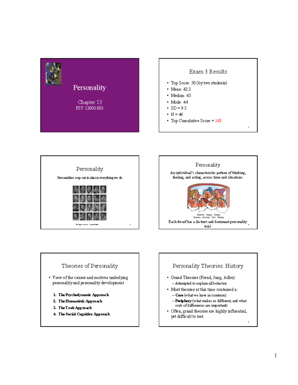 Lecture Slides, Lecture 13 - Exam 3 Results Personality Chapter 13 PSY ...