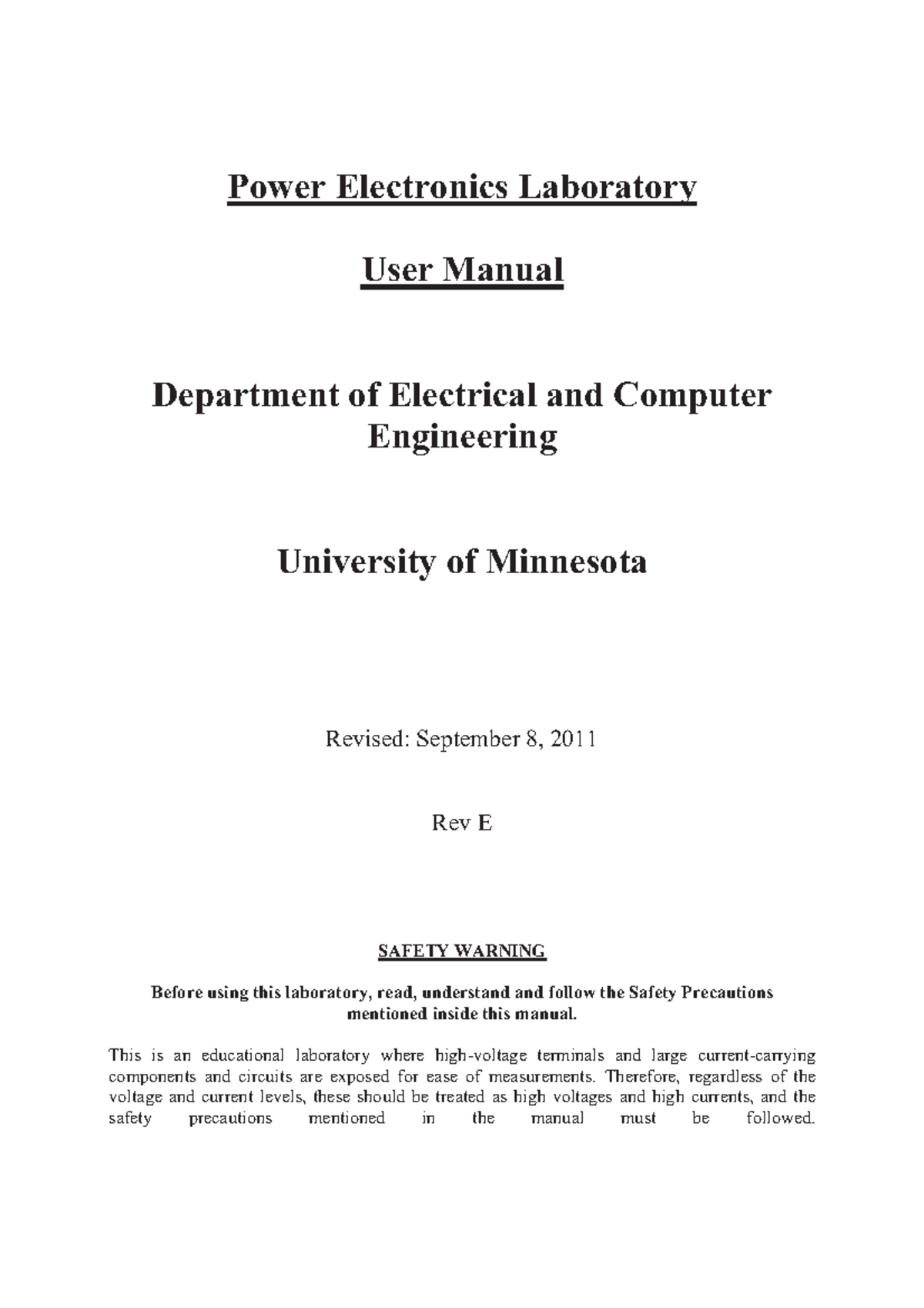 SMPS Laboratory instructions Power Electronics Laboratory User Manual