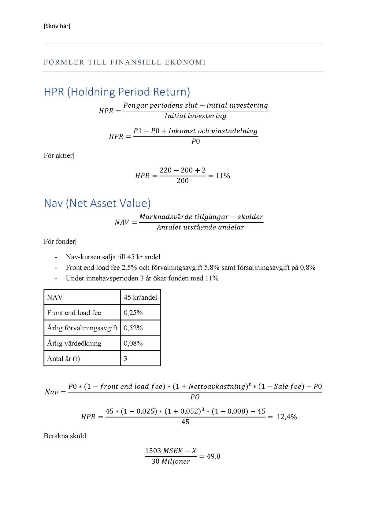 Formlertill Finansiell Ekonomi Med Exempel - F O R M L E R T I L L F I ...