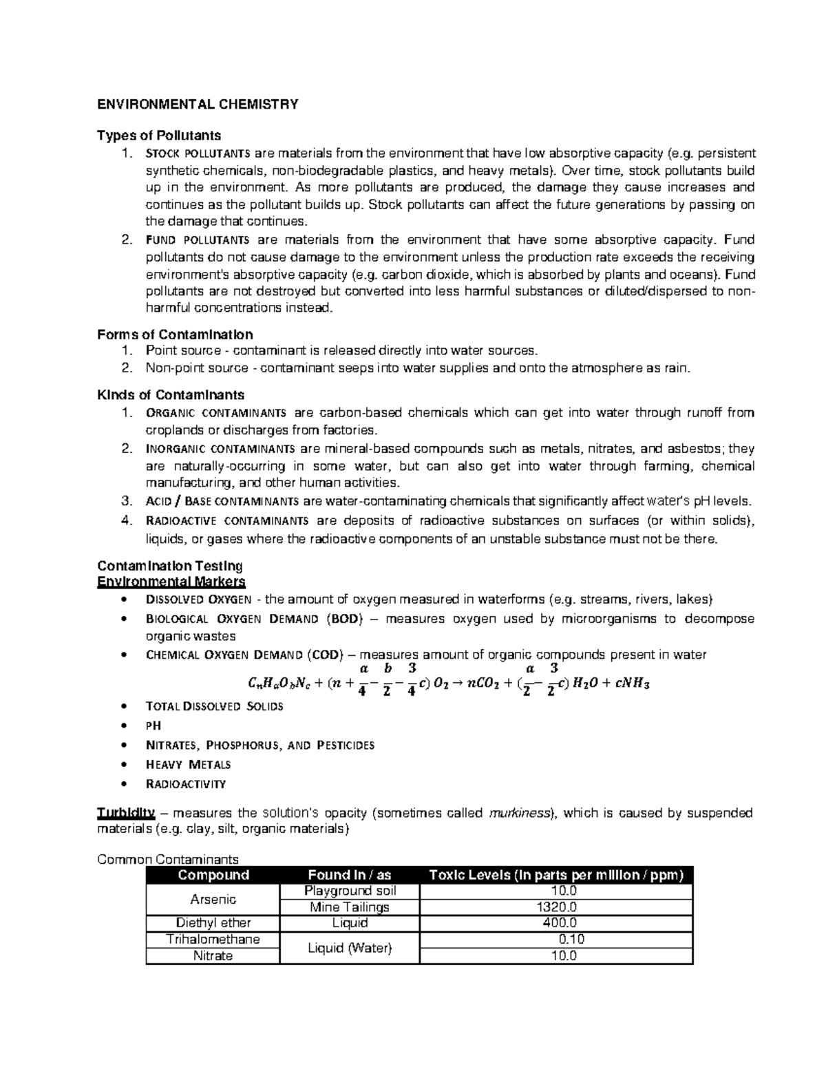 Environmental Chemistry - ENVIRONMENTAL CHEMISTRY Types of Pollutants 1 ...