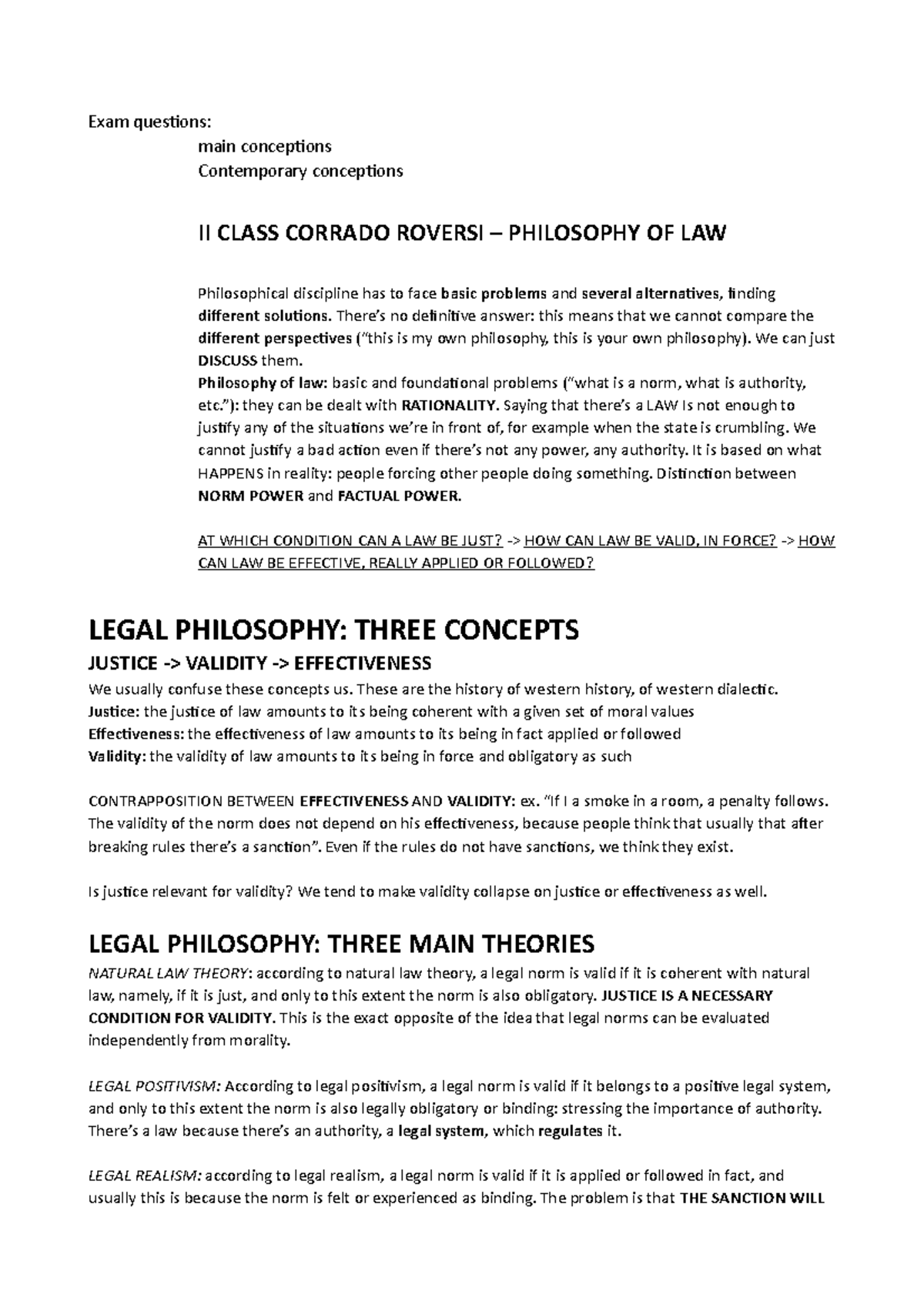 Philosophy Of Law - Exam Questions: Main Conceptions Contemporary ...