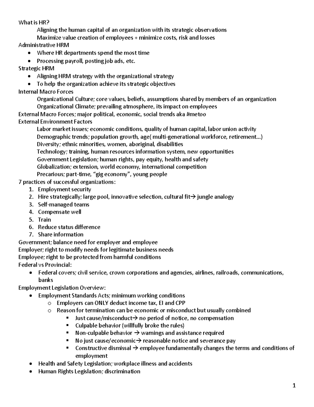 HR Final Notes - What is HR? Aligning the human capital of an ...