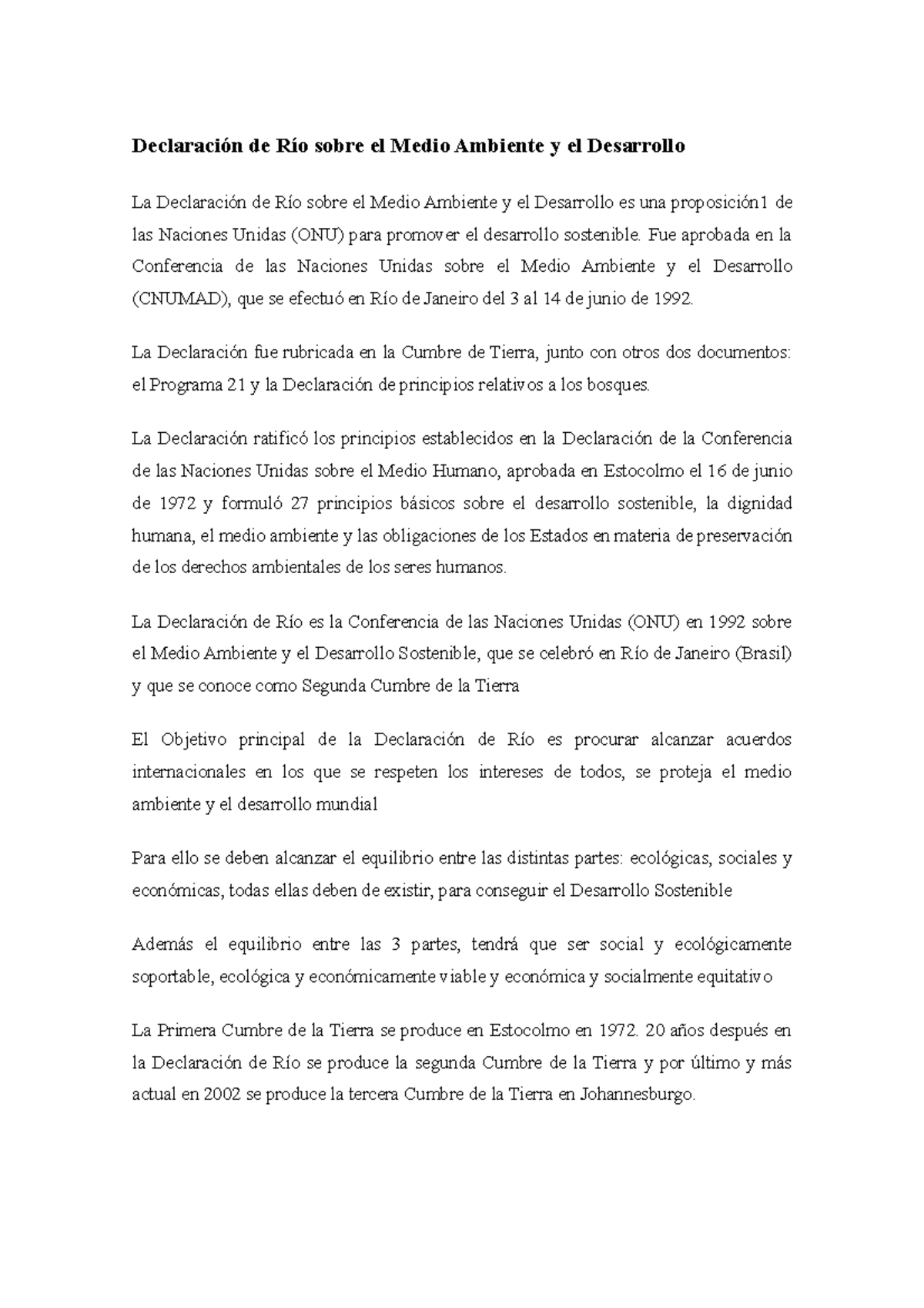 Declaración De Río Sobre El Medio Ambiente Y El Desarrollo - Fue ...