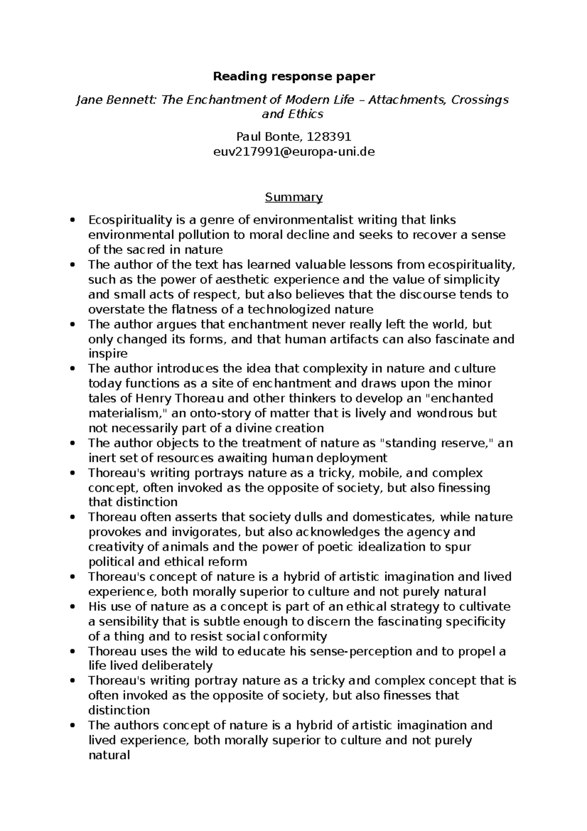 09 Reading paper - New Sensibilities - Reading response paper Jane ...