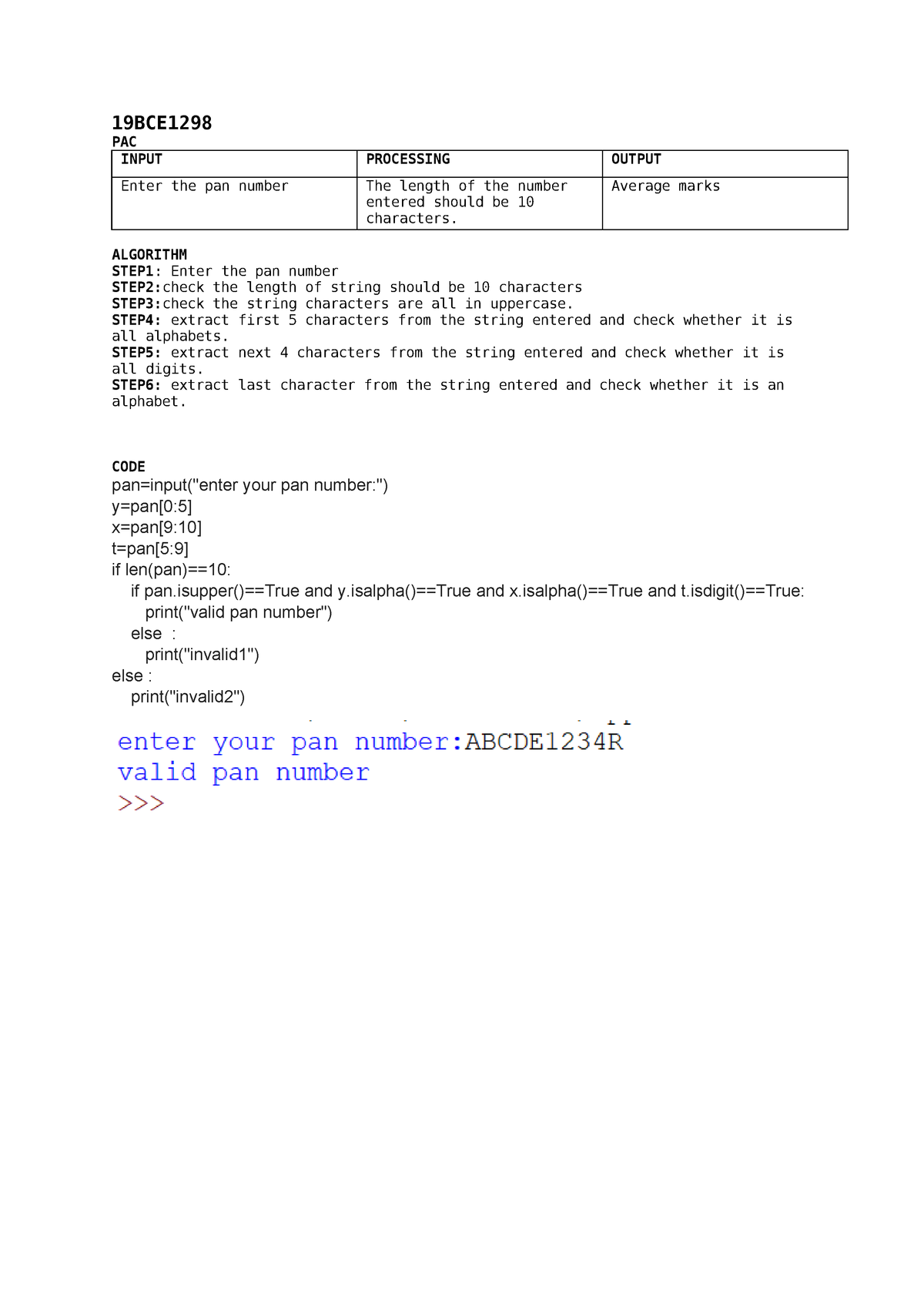 14082019 Python Code For Pan Number Cse1001 Vit Studocu