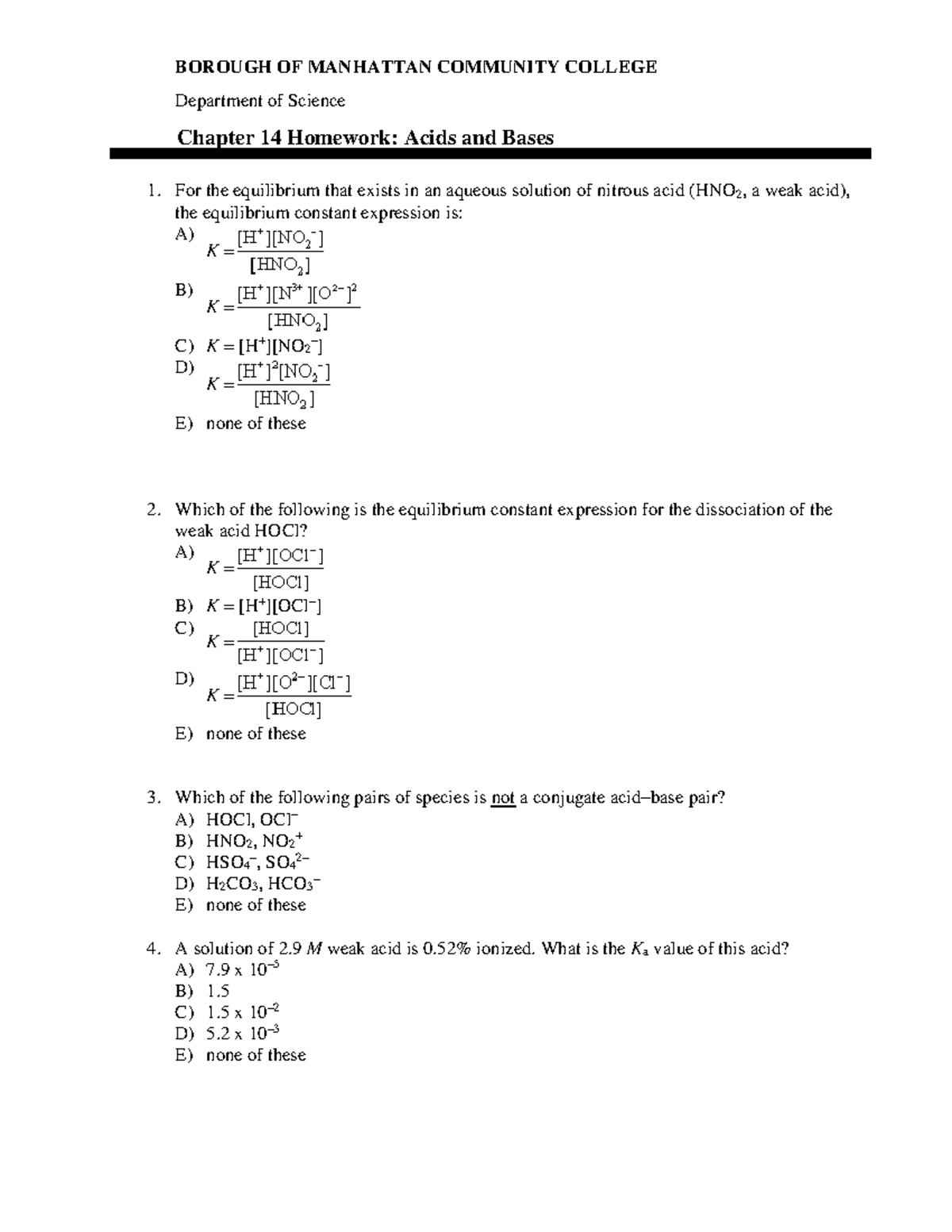 Chapter 14 Homework Borough Of Manhattan Community College Department